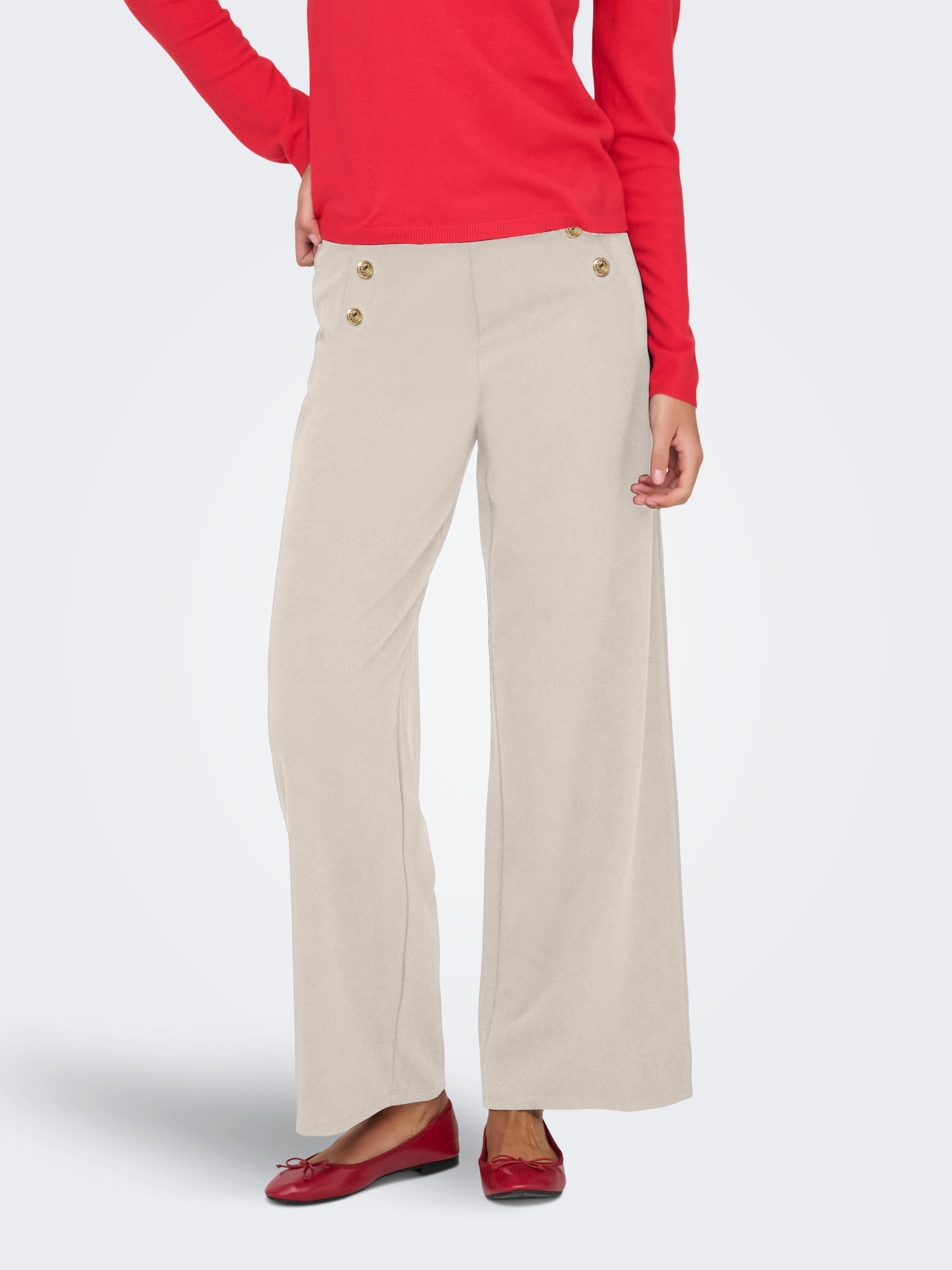 Anzughose Only "Onltilda Life 6-BUTTON Pants Jrs Noos", Damen, Gr. M, LäNge 32, Chateau Gray Detail:Gold Buttons, Jersey, Obermaterial: 95% Polyester, 5% Elasthan, Unifarben, Regular Fit Lang, Hosen Anzughose