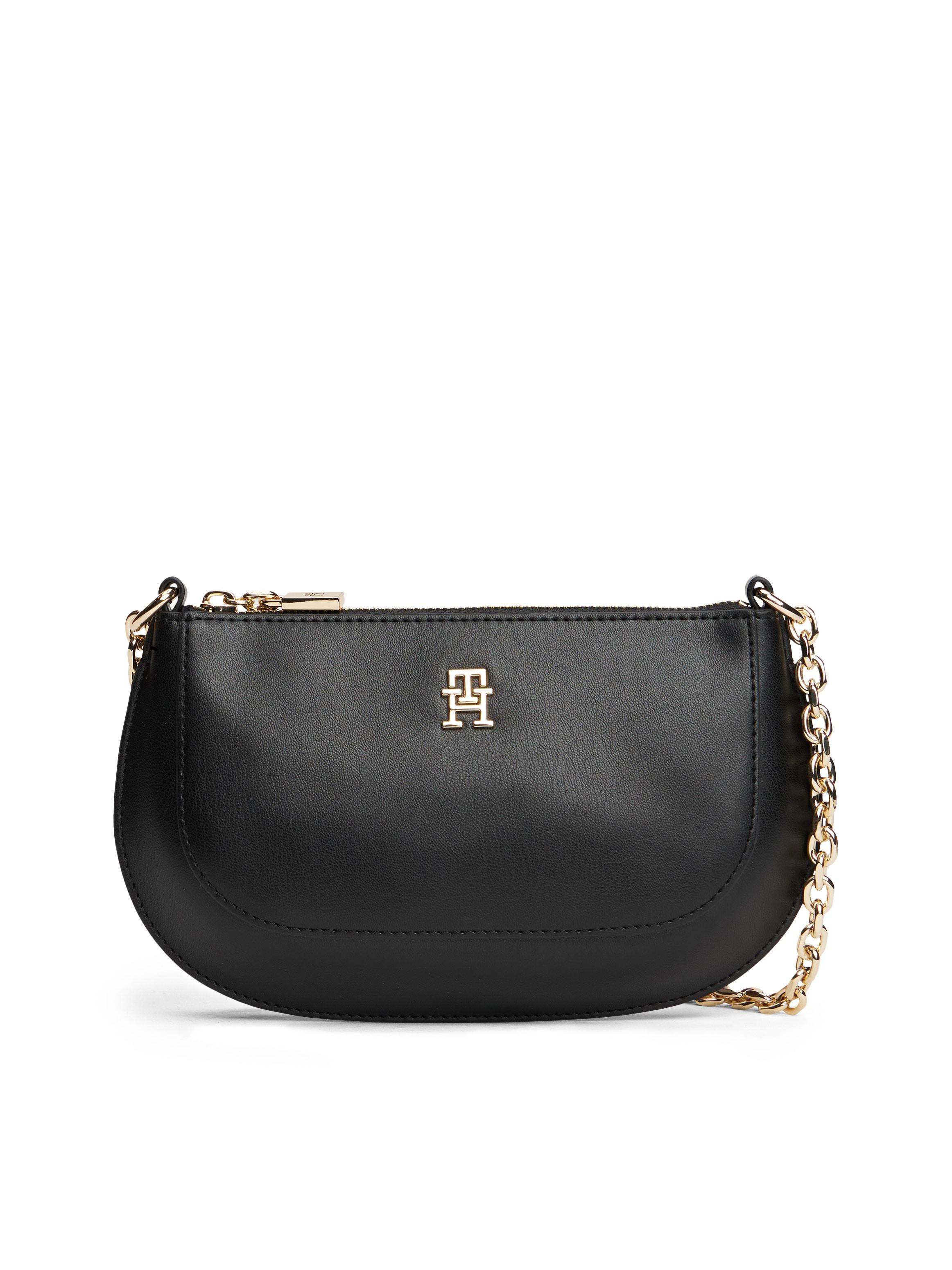 UmhäNgetasche Tommy Hilfiger "Th Glam Mini Chain Crossover", Damen, Gr. B/H/T: 20Cm X 14Cm X 5Cm, Schwarz, Lederimitat, Taschen UmhäNgetasche, Damen Schultertasche, Abendtasche, Zierkette Als UmhäNgeriemen