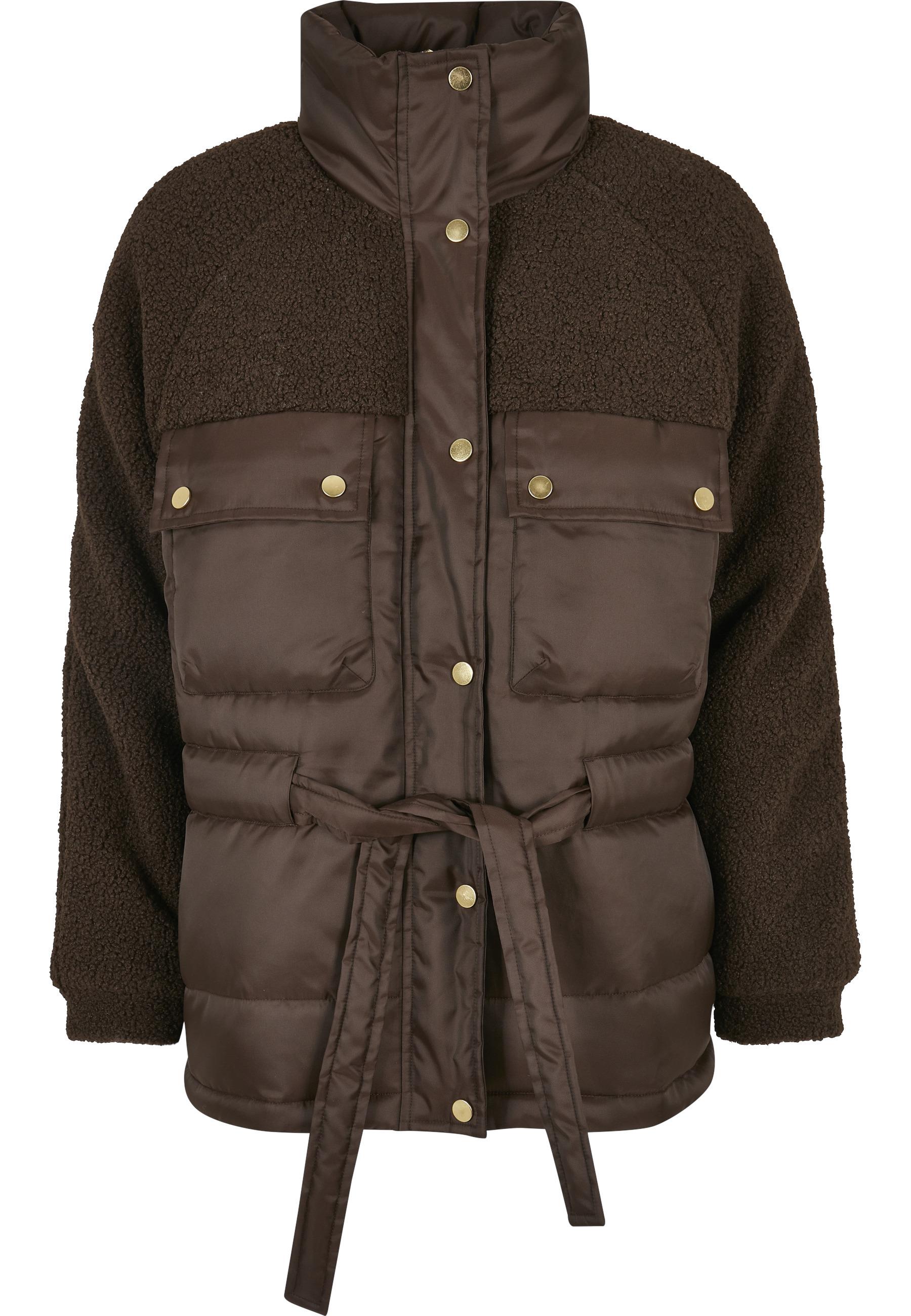 Winterjacke Urban Classics "Urban Classics Damen Ladies Sherpa Mix Puffer Jacket", Damen, Gr. M, Braun, 100% Polyester, Unifarben, Normal, Amerikanischer Ausschnitt, Jacken Winterjacke