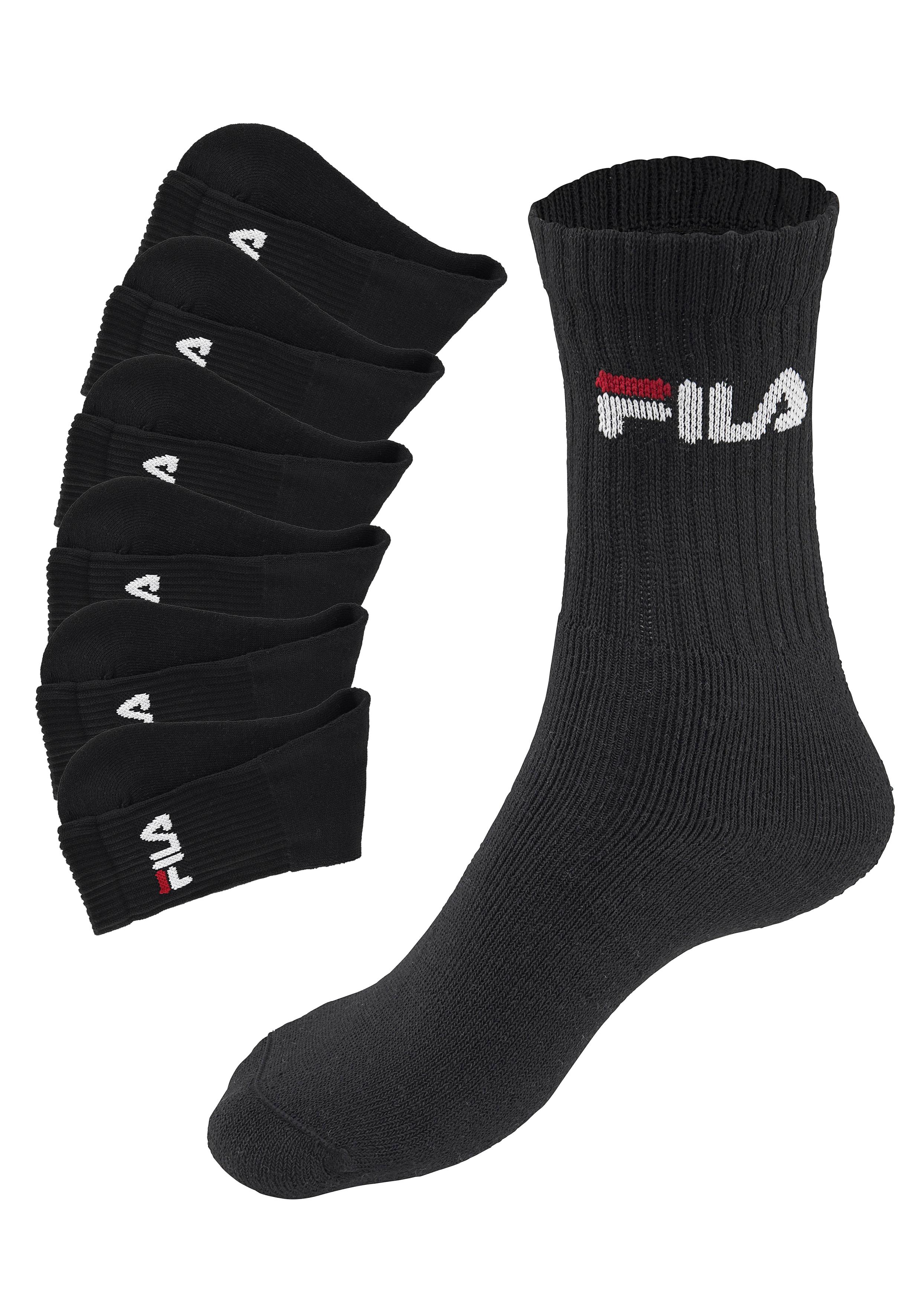 Tennissocken Fila "Unisex Crew Tennis Full Terry Socks", Damen, Gr. 39-42, Schwarz (6X Schwarz), Baumwollmischung, Uni, Elastisch, Socken Tennissocken, Sportsocken, Flache Zehennaht