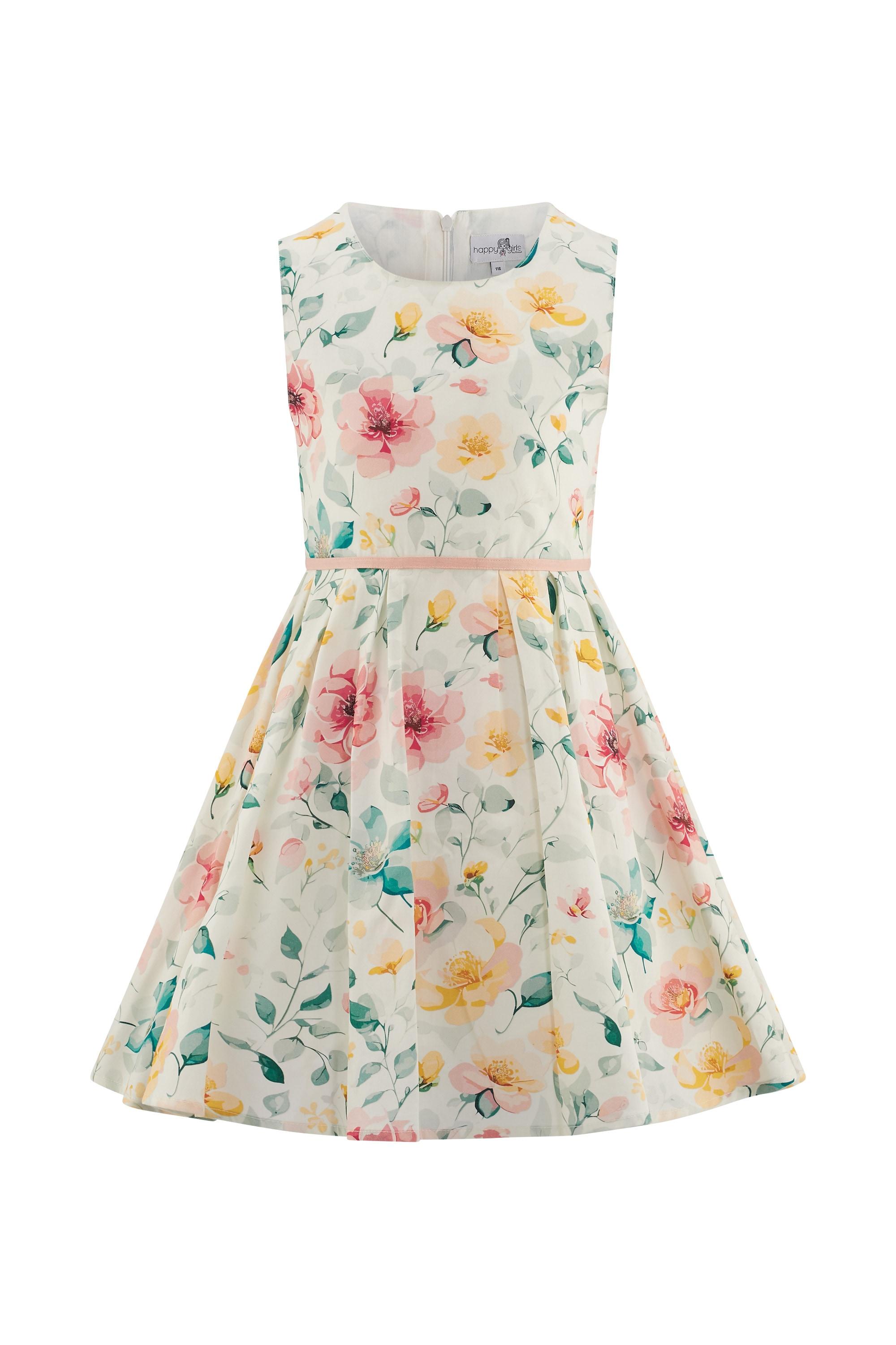 Sommerkleid Happy Girls, MäDchen, Gr. 122, N-Gr, Ecru, Web, Obermaterial: 100% Baumwolle. Futter: 100% Baumwolle, Bedruckt, GeblüMt, Basic Knieumspielend, Rundhals, Kleider Sommerkleid