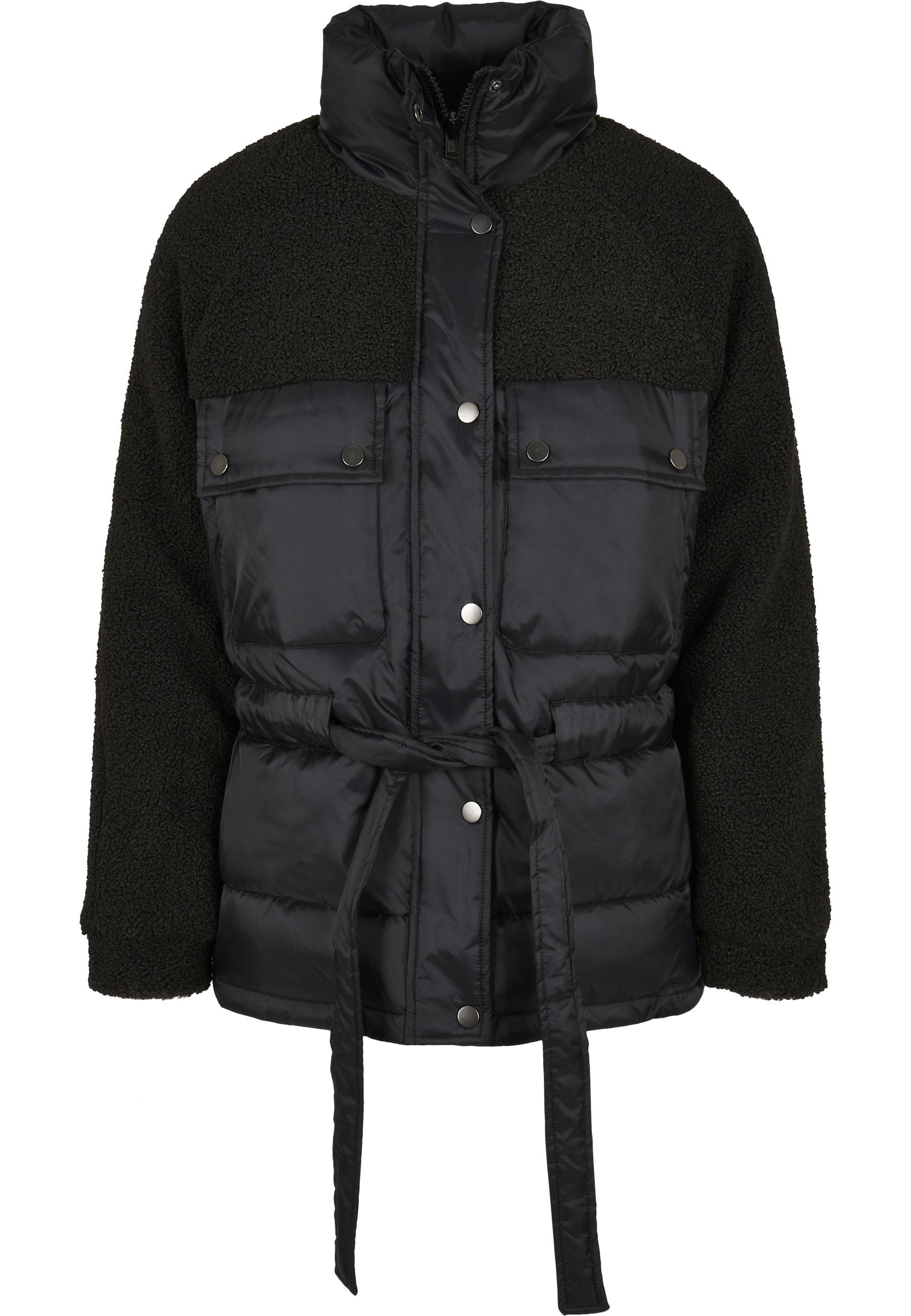 Winterjacke Urban Classics "Urban Classics Damen Ladies Sherpa Mix Puffer Jacket", Damen, Gr. S, Schwarz, 100% Polyester, Unifarben, Normal, Amerikanischer Ausschnitt, Jacken Winterjacke
