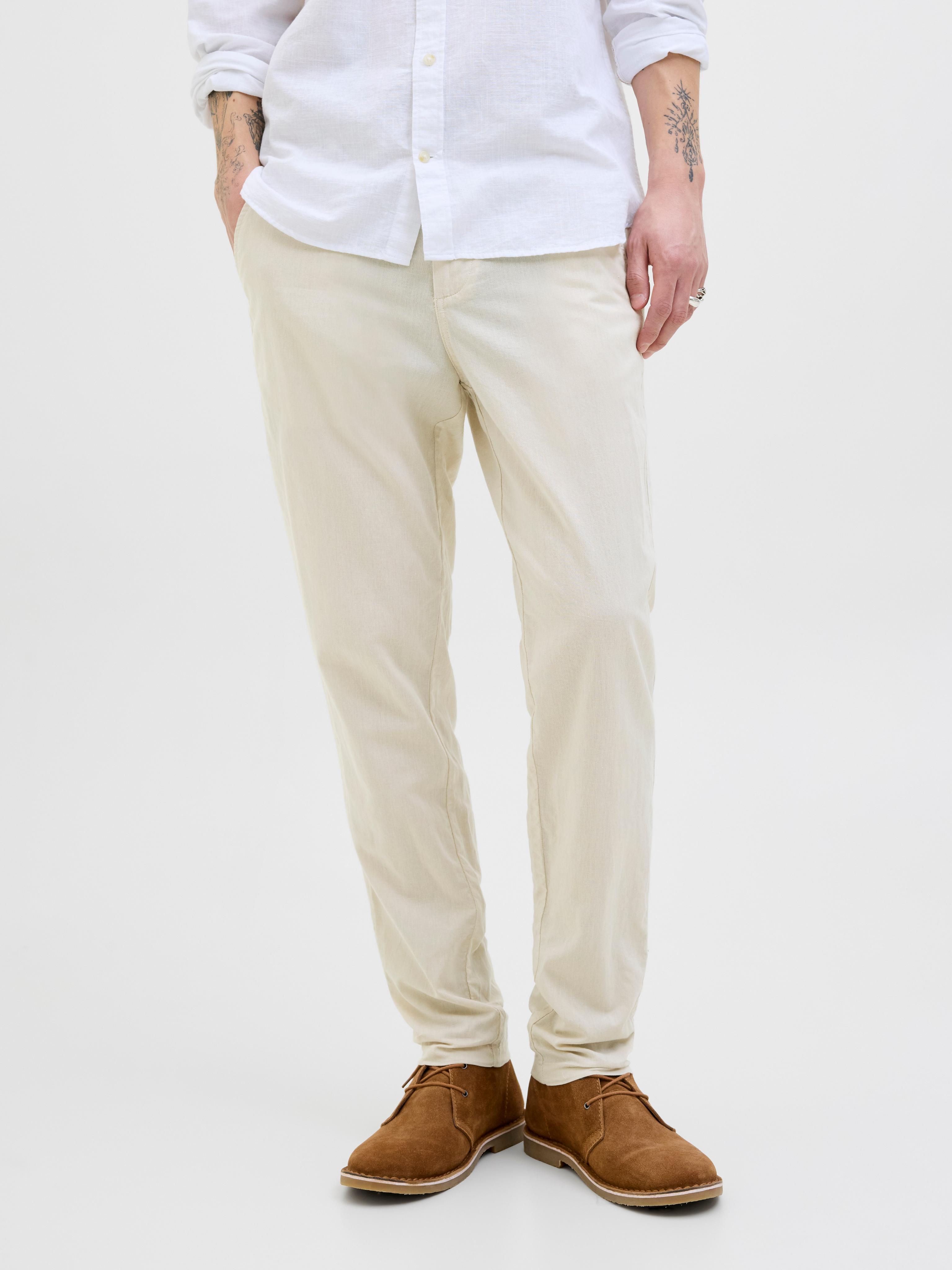 Chinohose Jack & Jones "Jpstace Summer Chino Pant Sn", Herren, Gr. 30, LäNge 32, Feather Gray, Web, Obermaterial: 70% Baumwolle, 30% Leinen, Unifarben, Slim Fit KnöChellang, Hosen Chinohose, Mit ReißVerschluss