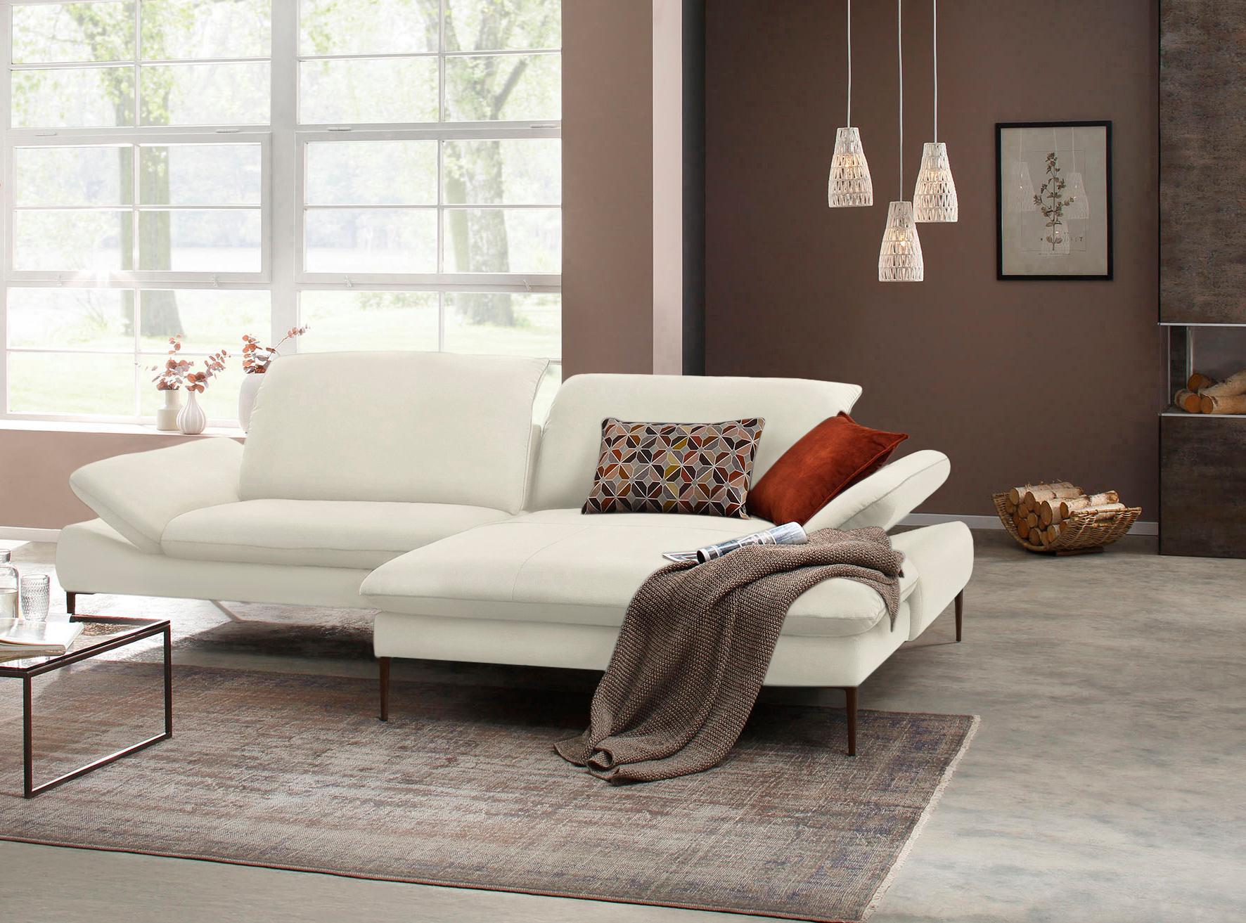 Ecksofa W.SCHILLIG "enjoy&MORE, Designsofa, elegant und bequem, L-Form", weiß (weiß z59), B:294cm H:87cm T:185cm, Chenille-Flachgewebe R66 (85% Polyester, 15% Nylon);Longlife Xtra-Leder Z59: Glattleder mit modischer Prägung. Hautstärke 0, 9 - 1, 1 mm;Stoff S37 (100% Polyester), Sofas, Ecksofa, Sitztiefenverstellung, Füße bronze pulverbeschichtet, Breite 294 cm