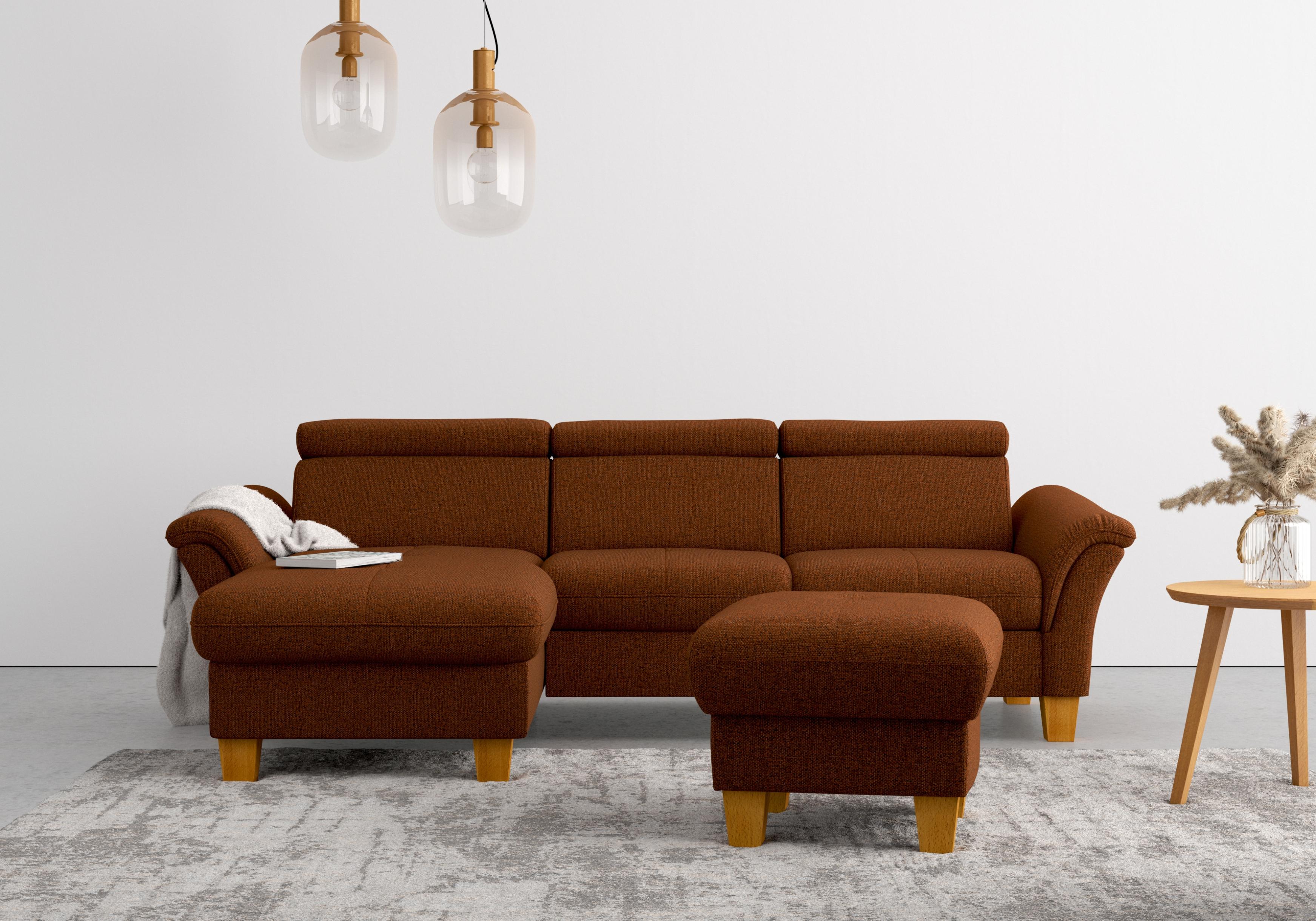 Ecksofa HOME AFFAIRE "Lindgren L-Form", rosa (kupfer), B:258cm H:84cm T:169cm, 100% Polyester, Sofas, Ecksofa, wahlweise mit Bett mit klappbaren Rollen, Kasten und Kopfverstellung