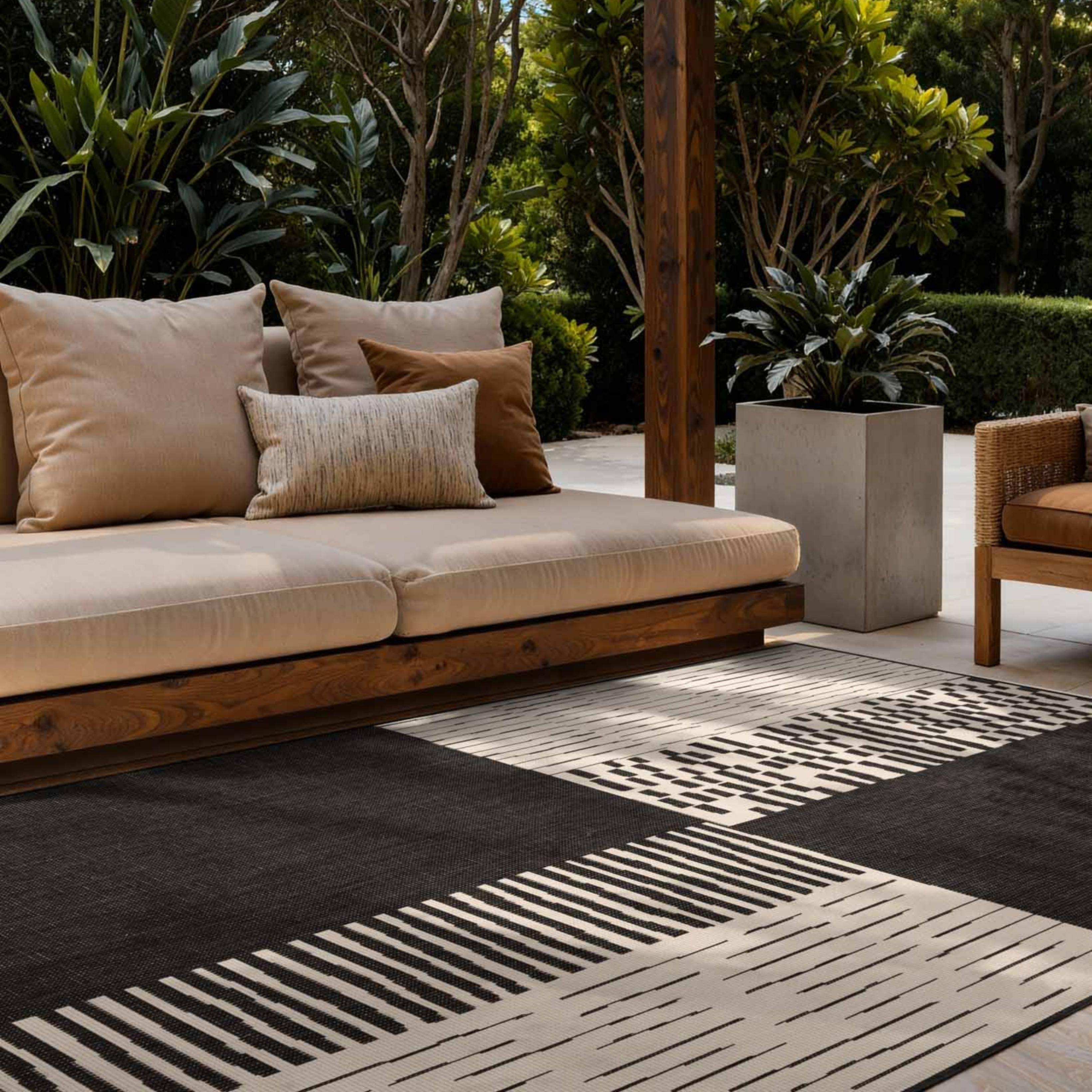 Teppich TED BAKER "Acacia, Wendeteppich", schwarz weiß, B:160cm H:8mm L:230cm, Polypropylen, Teppiche, Teppich, Designteppich, Wetterfest, Pflegeleicht, Modern, Wohnzimmer, Terrasse