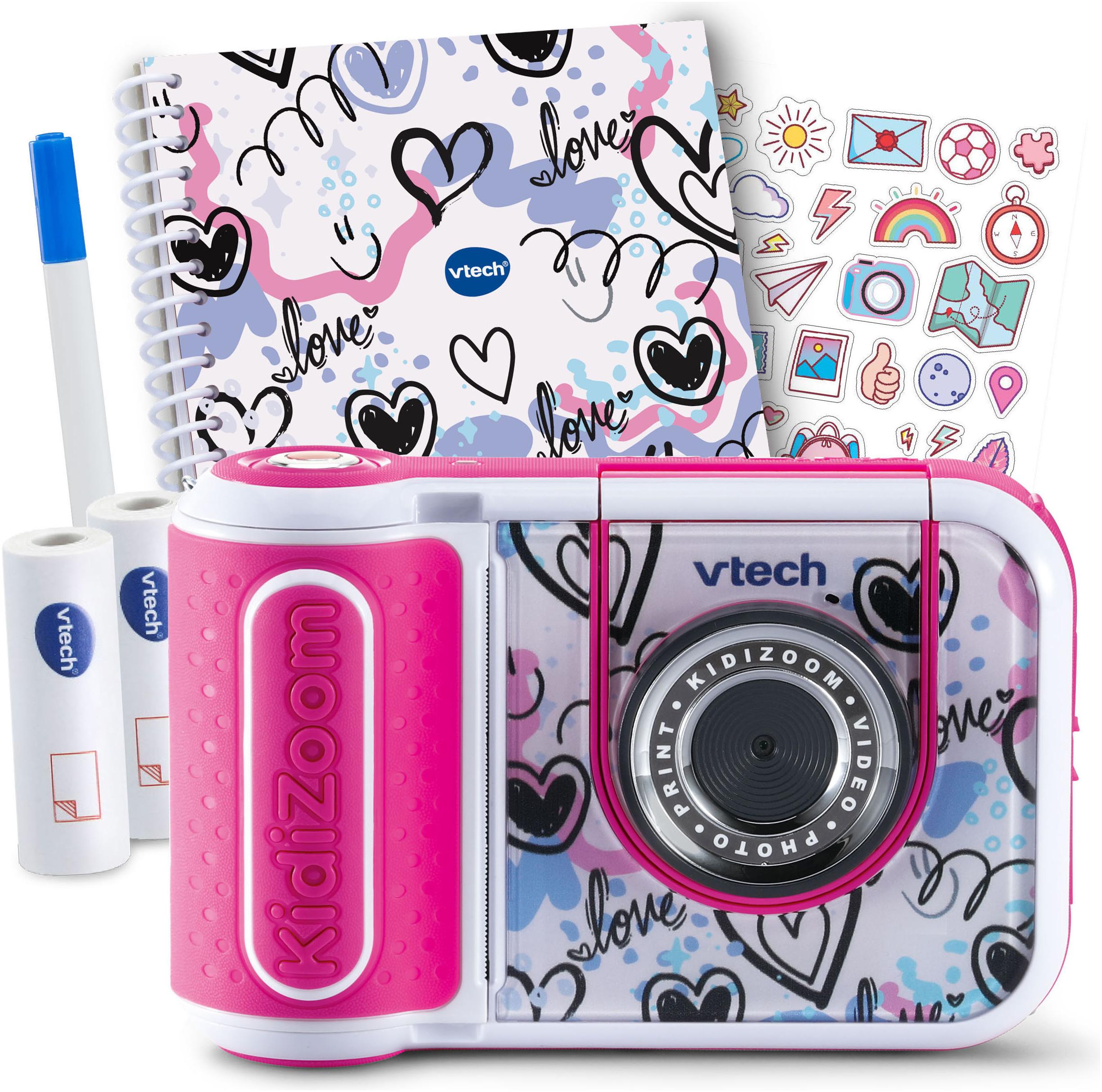 Kinderkamera VTECH "KidiZoom Print Cam + Scrapbook Bundle", pink (pink, weiß), Fotokameras, KinderB:13,4cm H:9,2cm T:4,8cm, Kinderkamera, mit eingebautem Thermodrucker, inkl, Thermopapier, Scrapbook + Stift, B:13,4cm H:9,2cm T:4,8cm