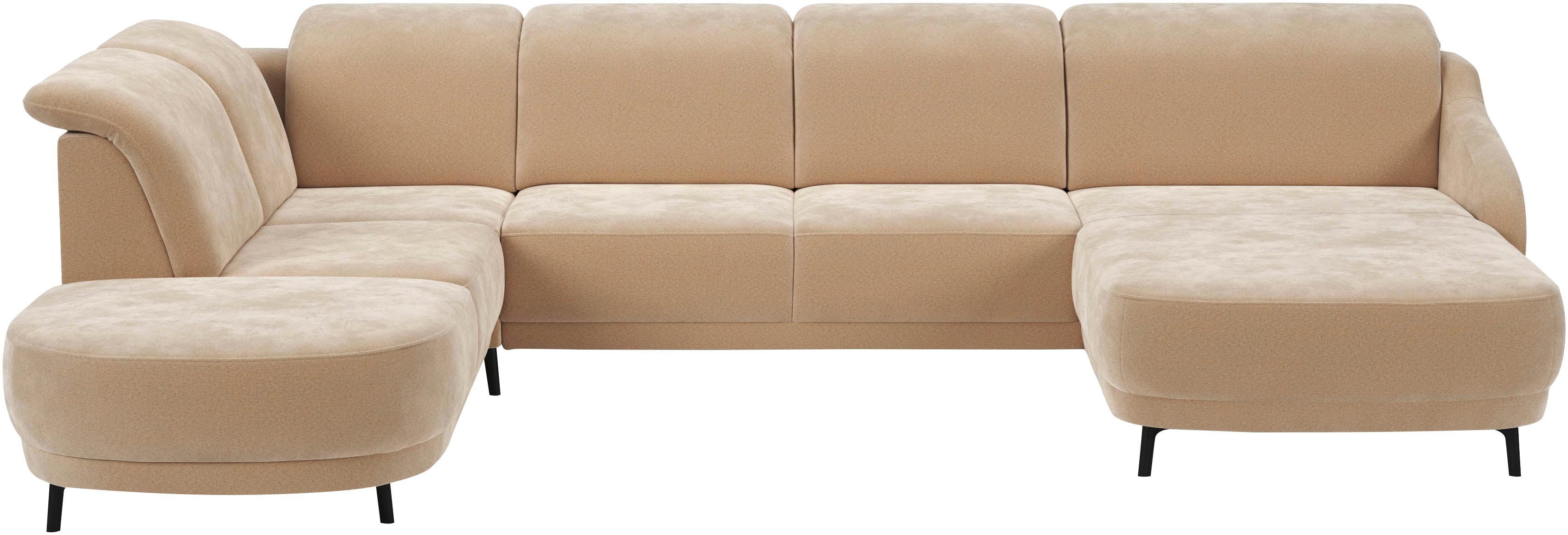 Wohnlandschaft SIT & MORE "Blues U-Form", braun (macciato), B:356cm H:93cm T:249cm, 100% Polyester, Sofas, Wohnlandschaft, inkl. Kopfteilverstellung, wahlweise mit Klapptisch und USB