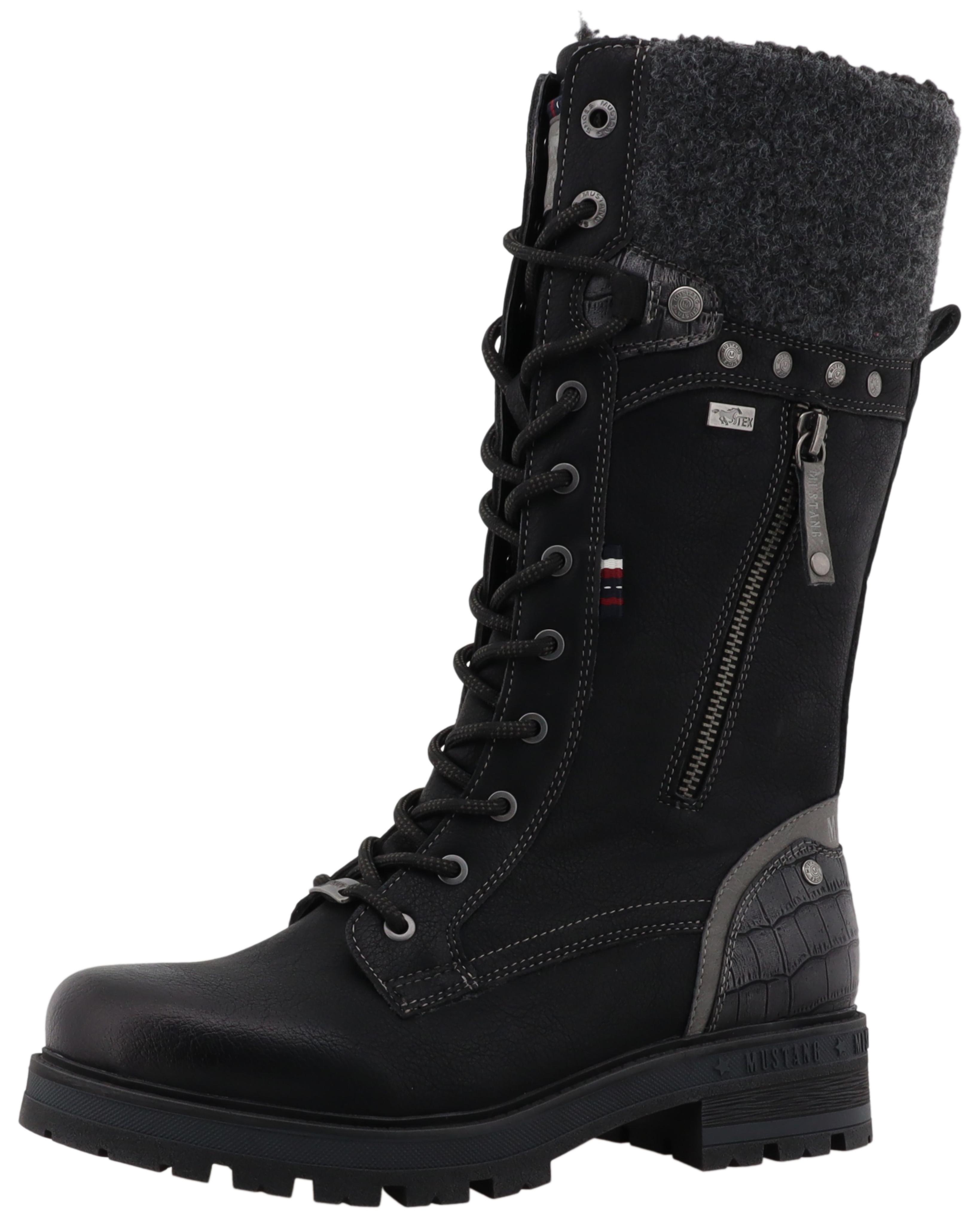 Winterstiefel MUSTANG SHOES "Darleen", Damen, Gr. 41, Normalschaft, schwarz, Lederimitat, Textil, Schuhe Winterstiefel, Schnürstiefel mit Reißverschluss