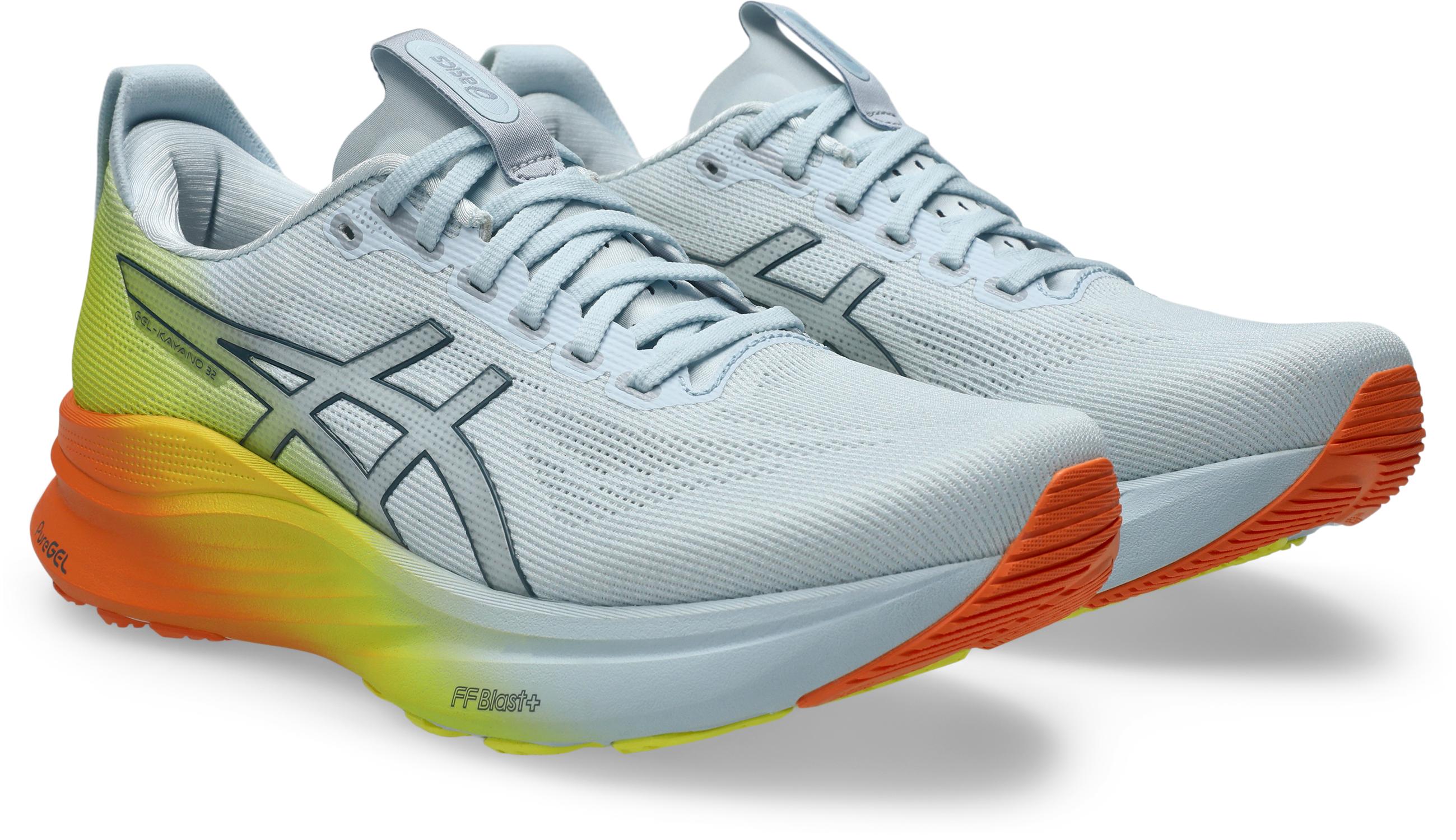 Laufschuh asics "GEL-KAYANO 32", Herren, Gr. 49, Sky, Lemon Spark, Synthetik, Schuhe Laufschuh, Sportlicher Stil, Leicht Profiliertes Laufsohlenprofil, SchnüRung