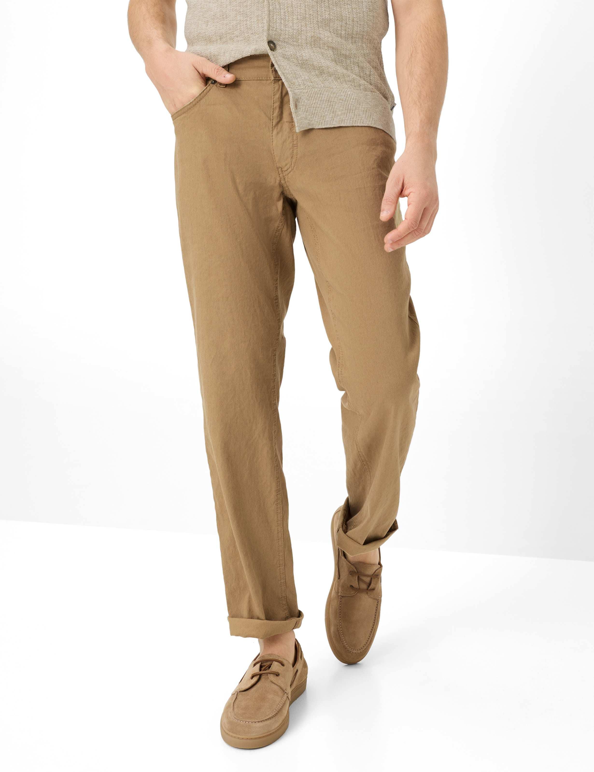 Chinohose Brax "Style Cooper", Herren, Gr. 35, LäNge 32, Camelfarben, Web, 67% Leinen, 30% Baumwolle, 3% Elasthan, Hosen Chinohose