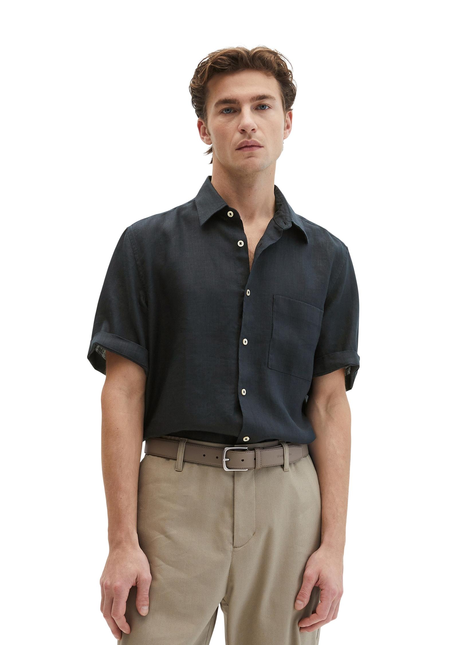 Leinenhemd Marc O'polo, Herren, Gr. Xl, N-Gr, Schwarz Navy, Web, Obermaterial: 100% Leinen, Regular Fit, Hemden, Mit Aufgesetzter Brusttasche