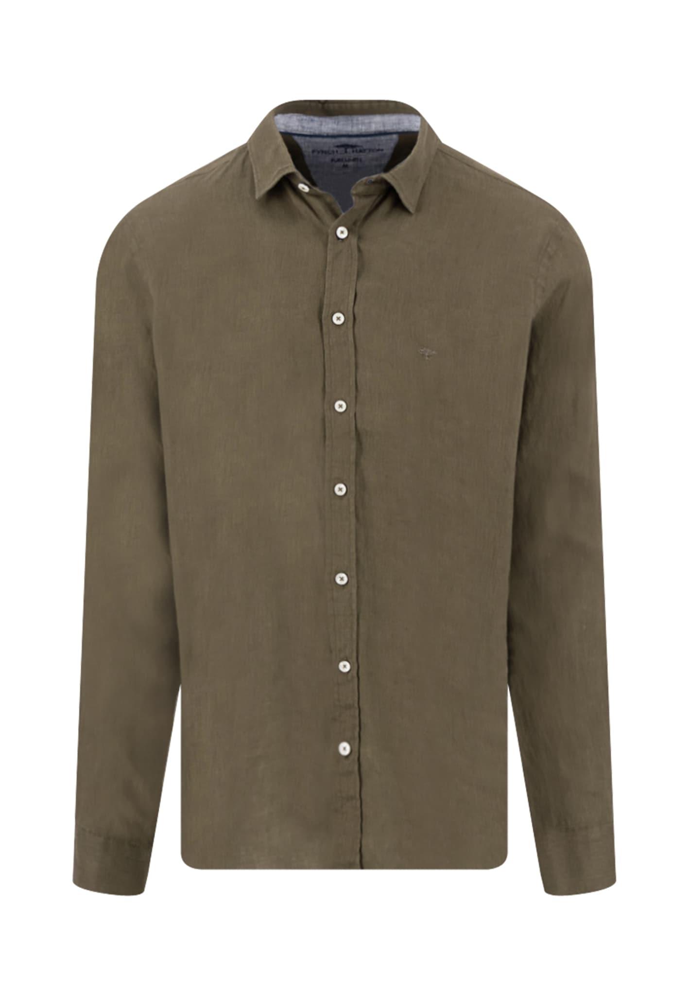 Leinenhemd FYNCH-HATTON, Herren, Gr. Xxl, N-Gr, Schwarz Khaki, Web, Obermaterial: 100% Leinen, Unifarben, Regular Fit Normal, Manschette, Hemden, Mit Logo Stickerei