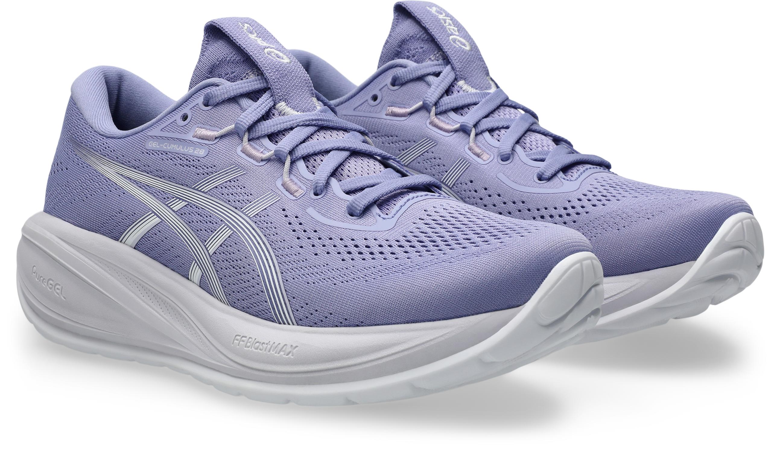 Laufschuh Asics "GEL-CUMULUS 28", Damen, Gr. 39,5, Blaubell, Weiß, Synthetik, Schuhe Laufschuh, Sportlicher Stil, Leicht Profiliertes Laufsohlenprofil, SchnüRung