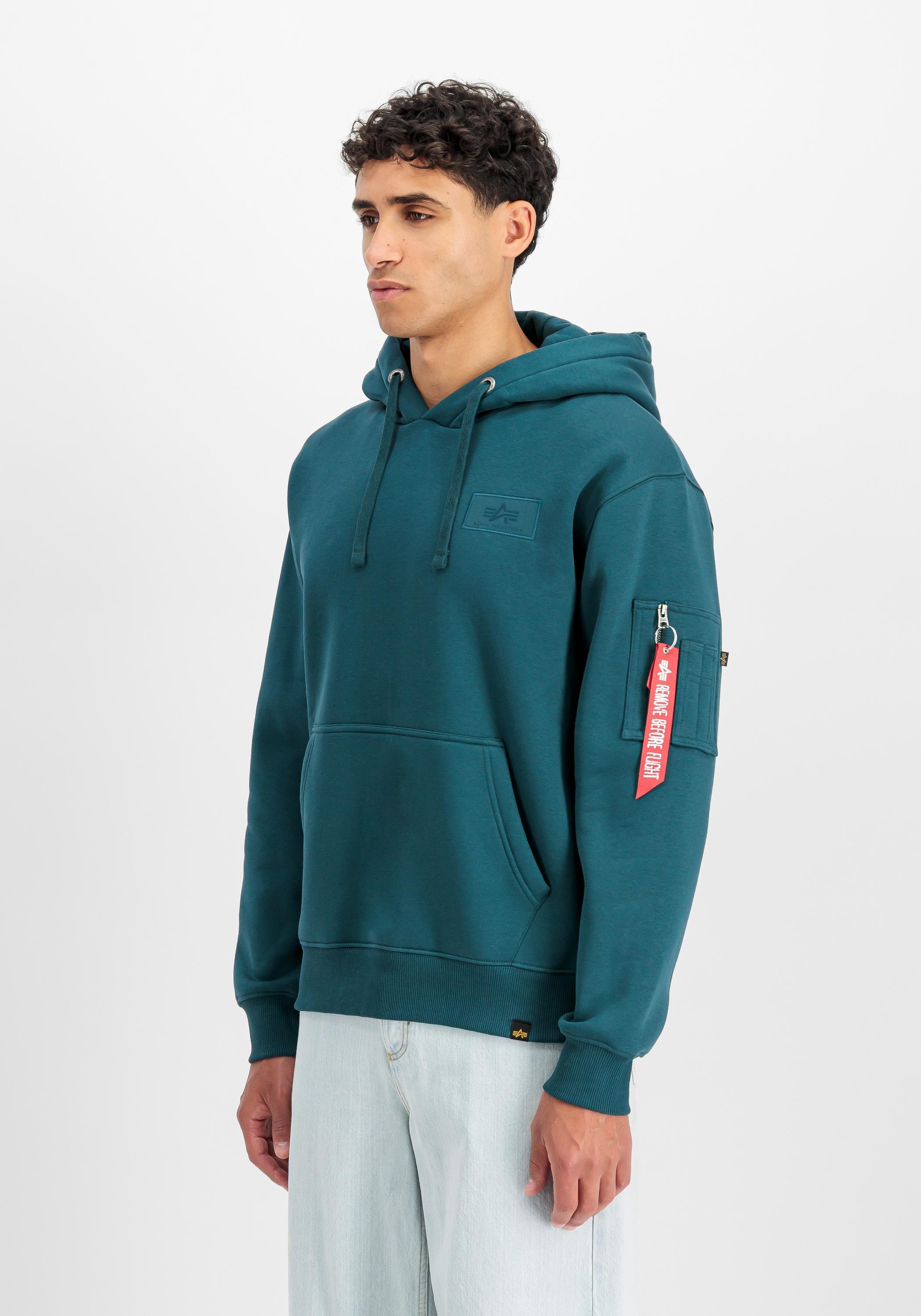 Hoodie ALPHA INDUSTRIES "Backprint Hoodie ", Herren, Gr. S, deep petrol, Obermaterial: 80% Baumwolle, 20% Polyester, regular fit, Sweatshirts Hoodie