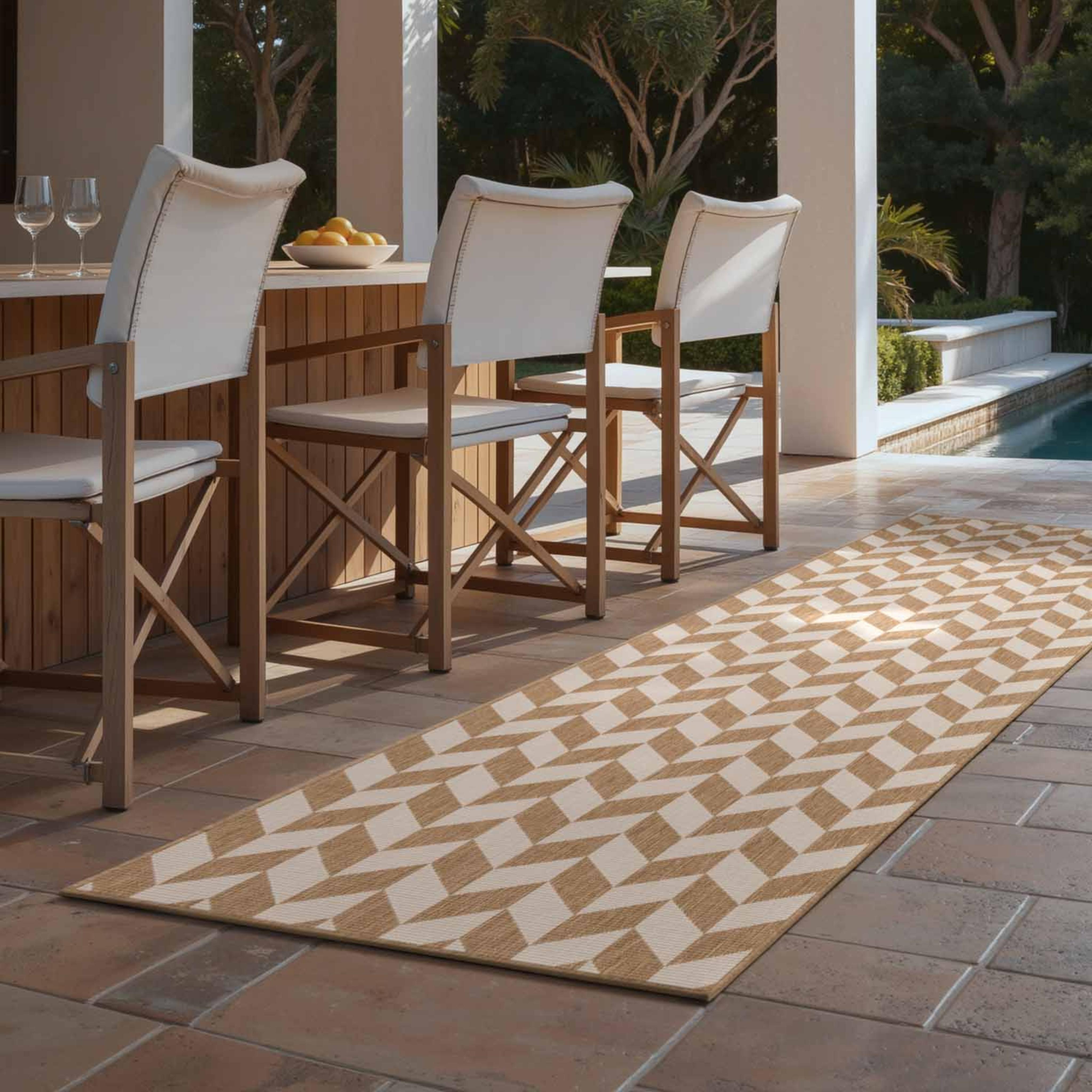 Teppich TED BAKER "Terrick, Wendeteppich", jute weiß, B:80cm H:8mm L:200cm, Polypropylen, Teppiche, Teppich, Designteppich, Wetterfest, Pflegeleicht, Modern, Wohnzimmer, Terrasse