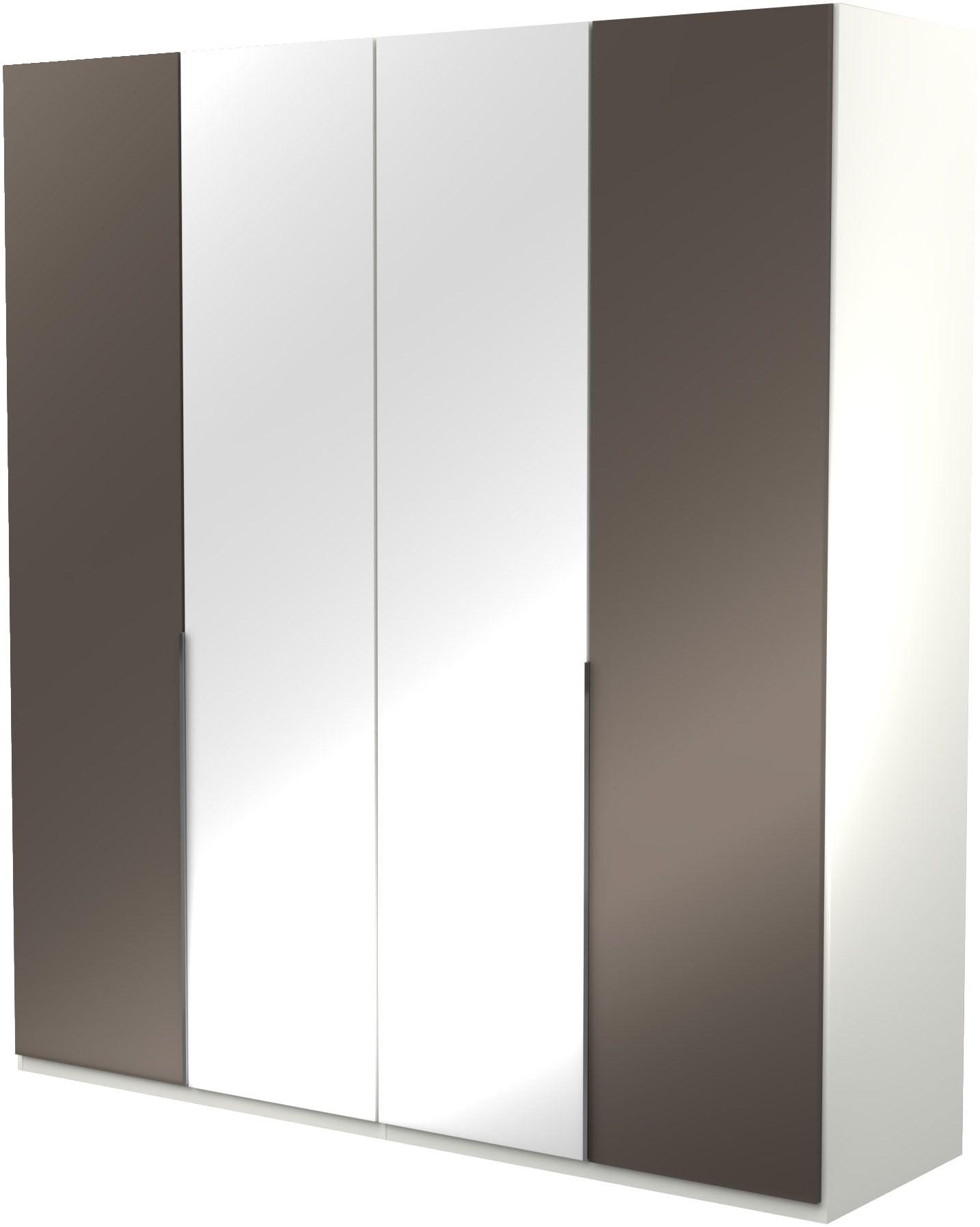 Kleiderschrank MUSTERRING "San Diego, Kleiderschrank, Schrank, Garderobe, mit Glastüren", weiß, B:200cm H:216cm T:58cm, Glas, Holzwerkstoff, Schränke, Kleiderschrank, 4-türig (gedämpft), 4 Böden, 2 Kleiderstangen, Chromgriffe