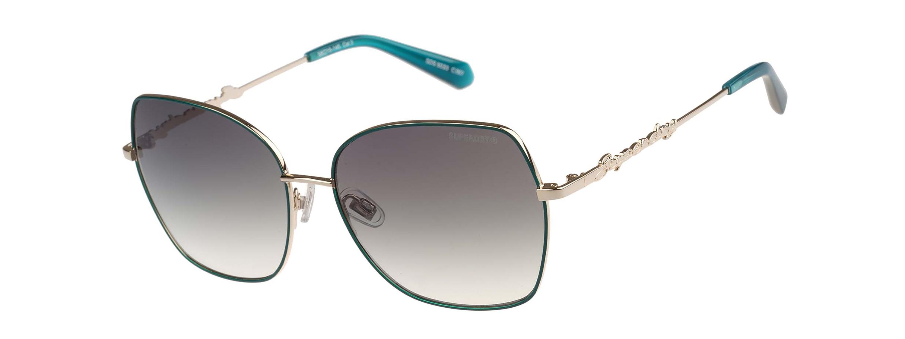 Sonnenbrille Superdry "Modell 995062", Damen, Gold, TüRkis, Metallic, Sonnenbrillen Sonnenbrille, Form Butterfly, Logoschriftzug Auf BüGel, Metallfassung