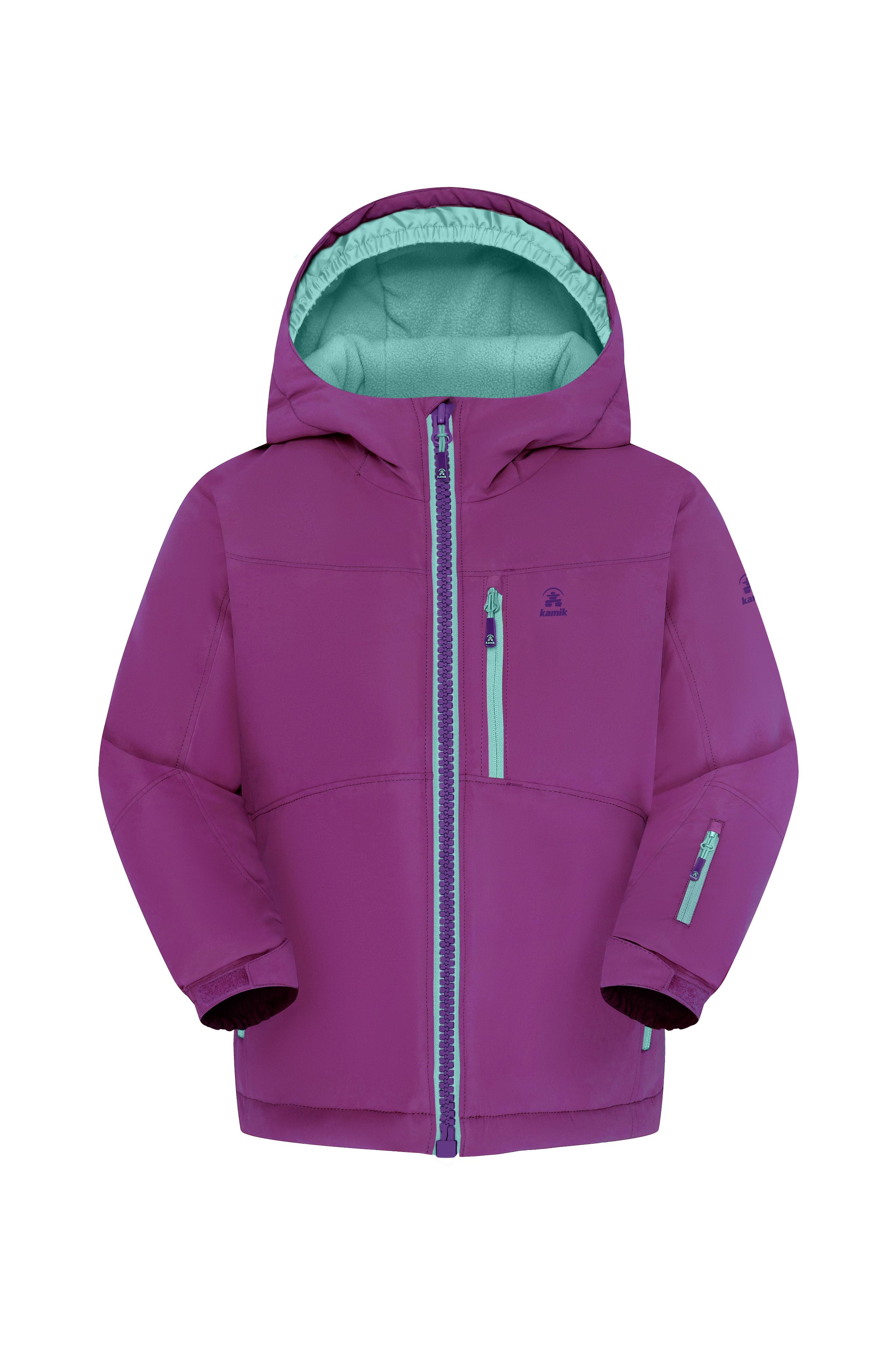 Winterjacke KAMIK, Mädchen, Gr. 128, lila (orchid), Softshell, Obermaterial: 100% Polyester. Futter: 100% Polyester. Wattierung: 100% Polyester, unifarben mit Farbeinsatz, hoch geschlossener Ausschnitt, eingesetzt eingefasste Kante mit Klettverschluss, Jacken Winterjacke, für Kinder