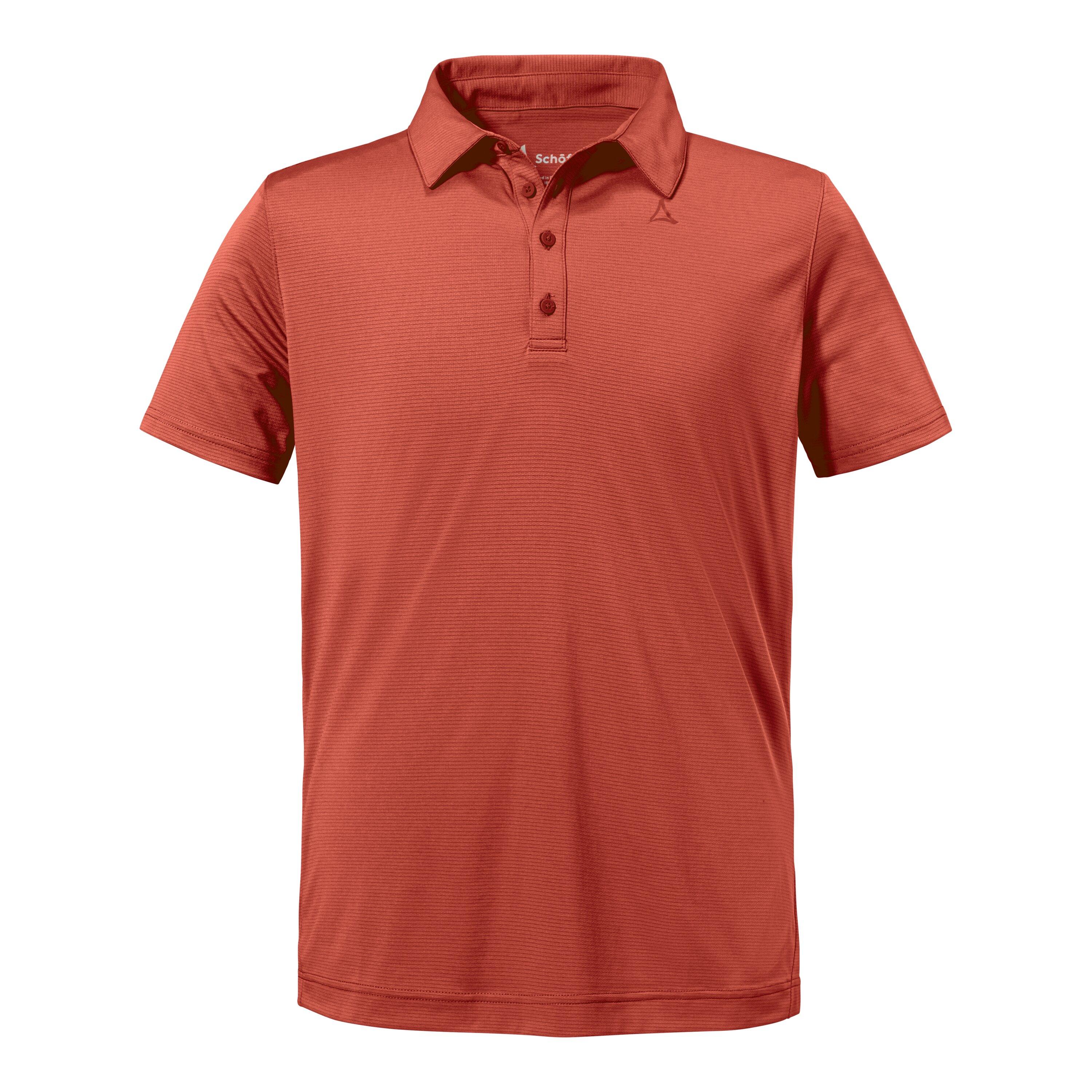 Poloshirt SCHÖFFEL "CIRC Polo Shirt Tauron M", Herren, Gr. 56, schwarz crabapple, Obermaterial: 100% Polyester, normal, Shirts Poloshirt, sportliche Passform, kurze Ärmel, für Trekking und Outdoor