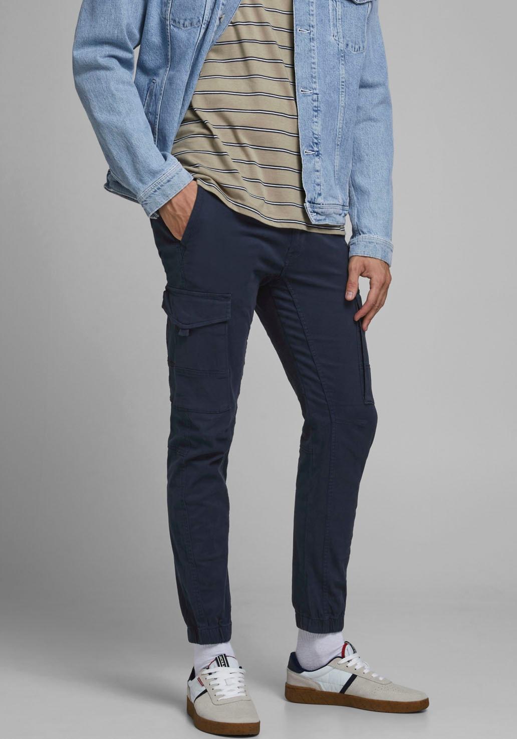 Cargohose Jack & Jones "Paul Flake", Herren, Gr. 29, LäNge 30, Blau (Navy Blazer), Web, Obermaterial: 98% Baumwolle, 2% Elasthan, Unifarben, Bequem Normal, Hosen Cargohose
