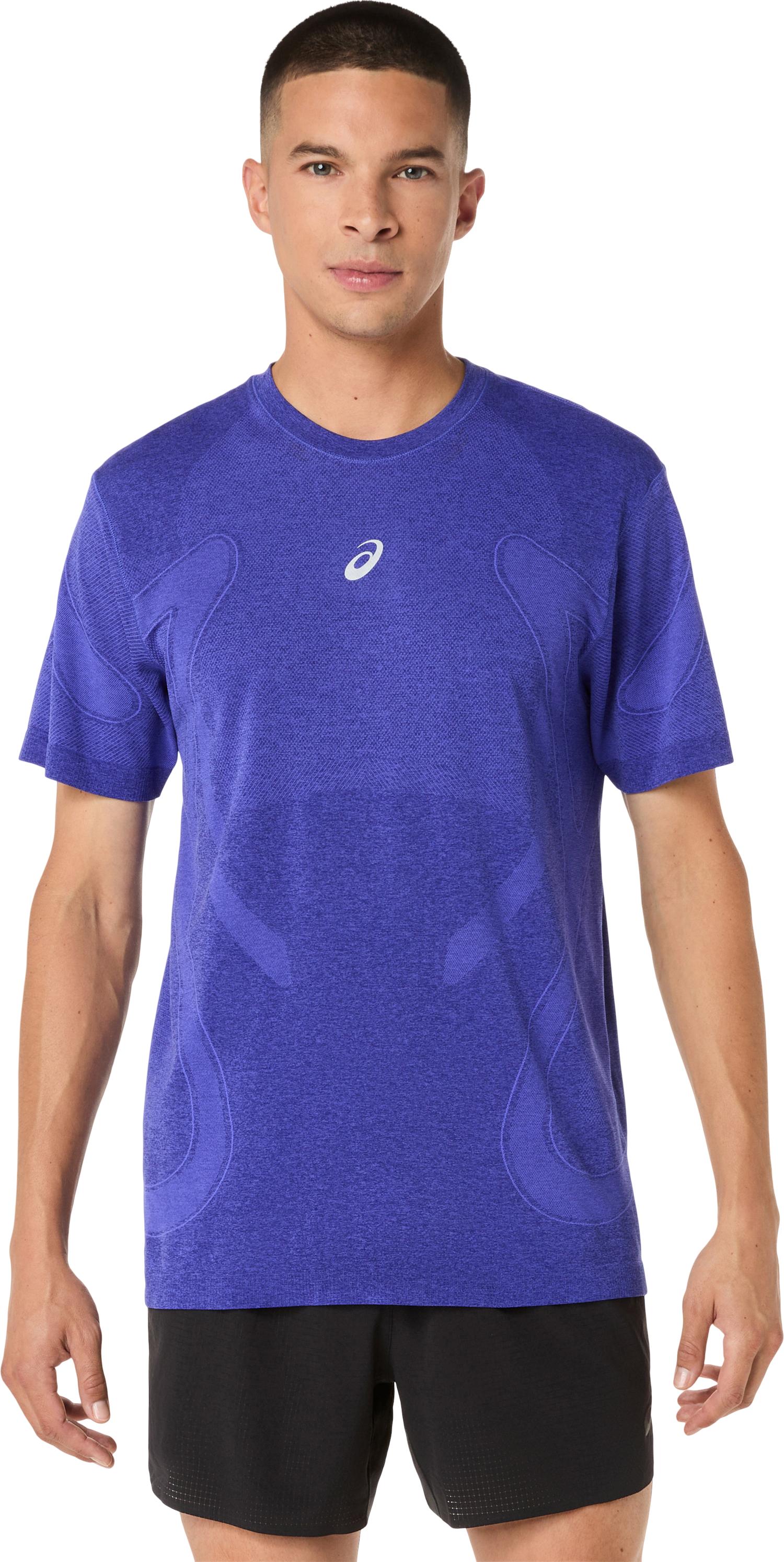 Laufshirt asics "Road Seamless SS Top", Jungen, Gr. S, Cobalt Burst, Eggplant, Obermaterial: 65% Polyamid, 35% Polyester, Normal, Rundhals, Shirts Laufshirt