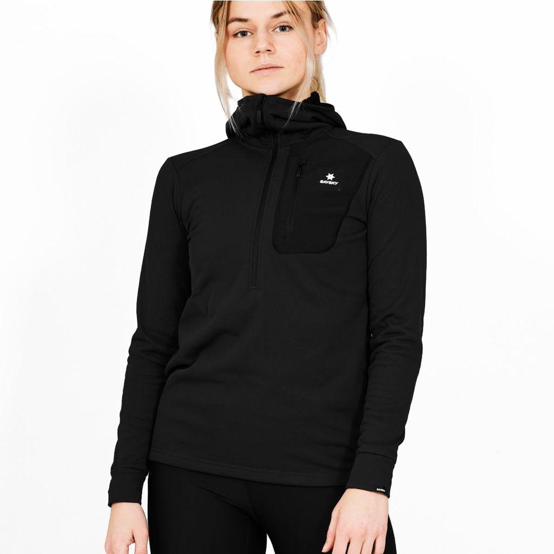 Saysky Damen Combat Half Zip Fleece Hoodie schwarz