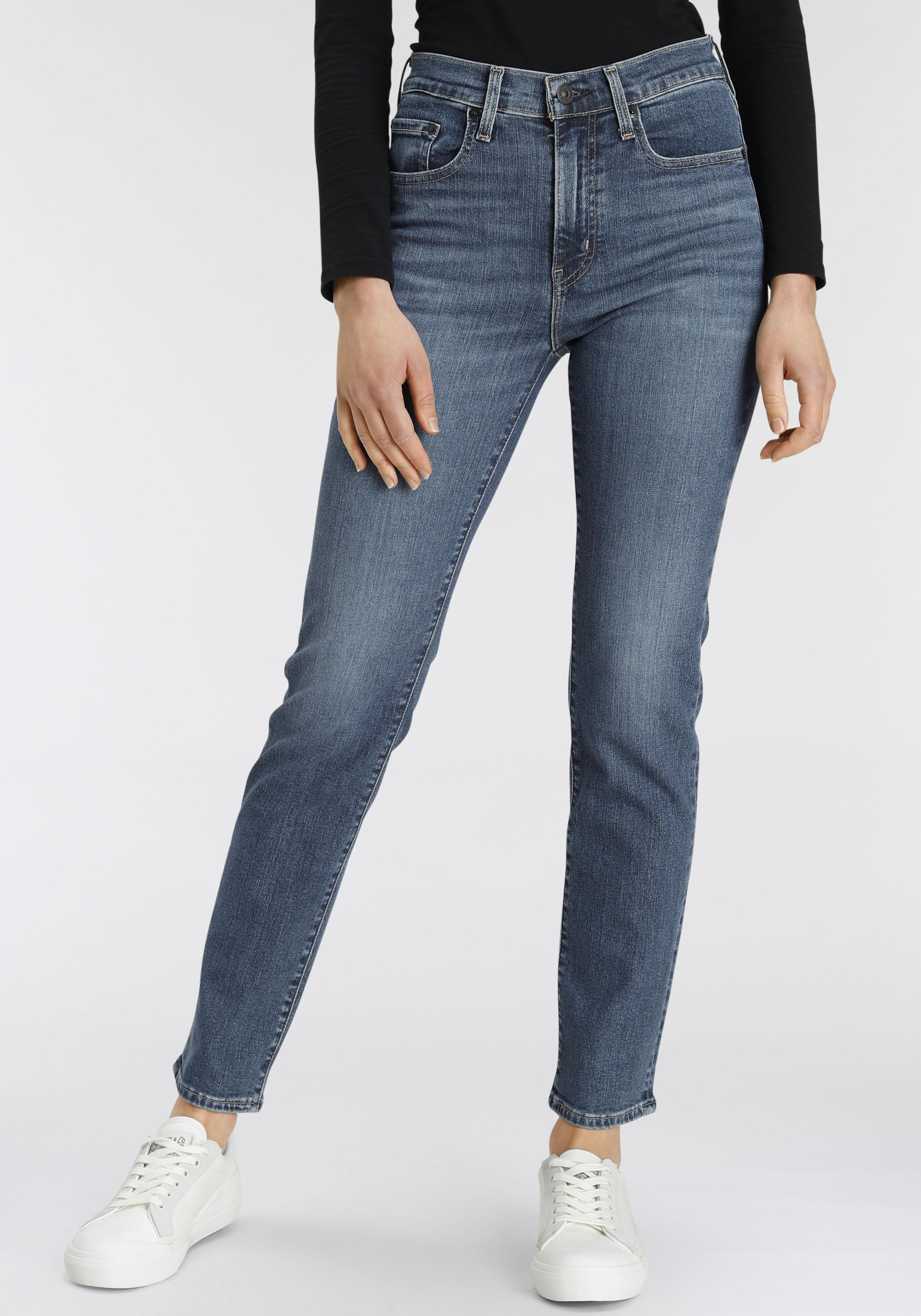 Straight-Jeans Levi's "724 High Rise Straight", Damen, Gr. 27, LäNge 30, Blau (Mid Indigo Denim), Denim/Jeans, Obermaterial: 85% Baumwolle, 7% Lyocell, 6% Elastomultiester, 2% Elasthan, Straight Fit Lang, Jeans Straight-Jeans