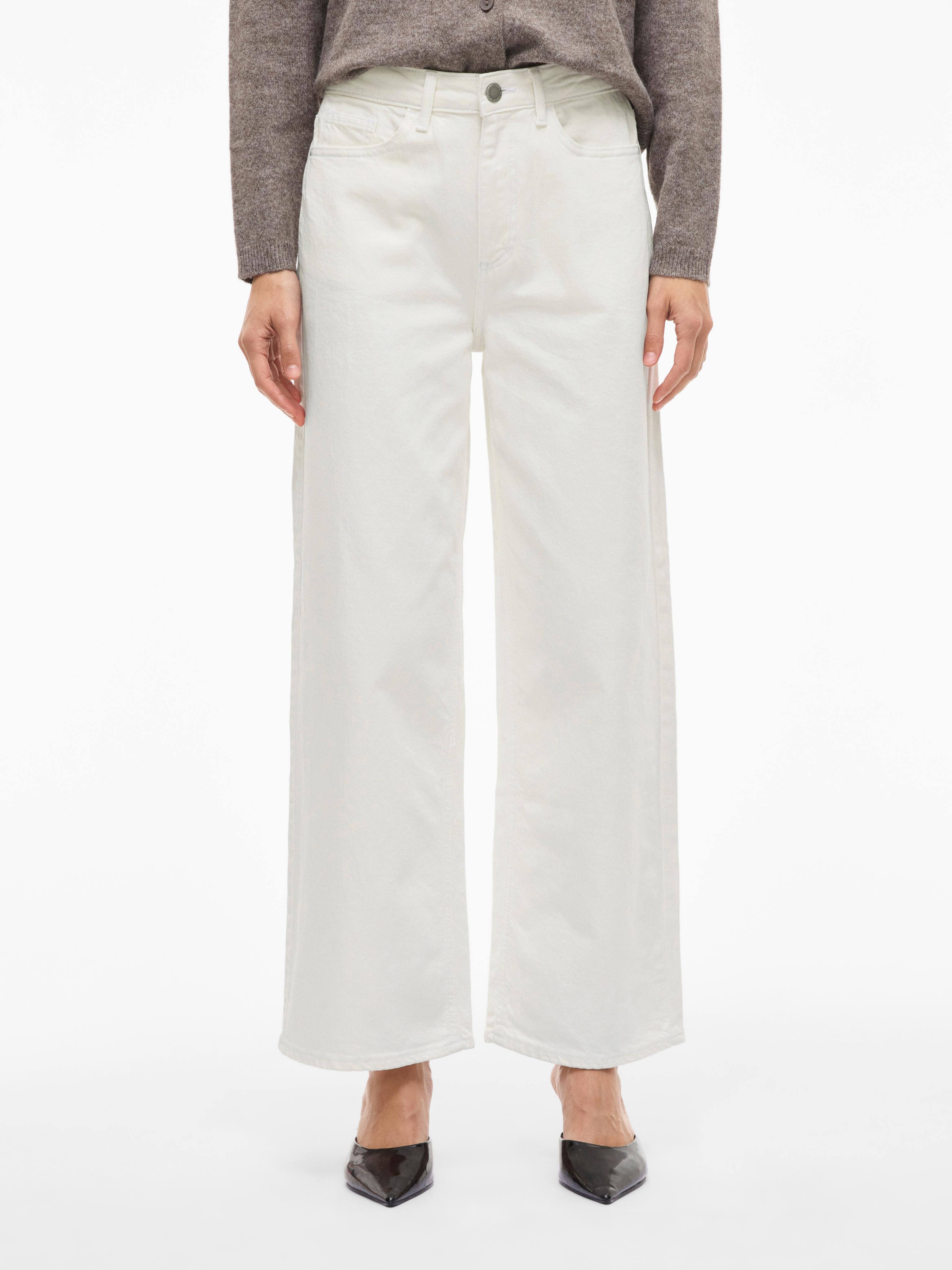 High-Waist-Jeans Vila "Vifreya Jaf Hw Jeans - Noos", Damen, Gr. 36, LäNge 32, Weiß (Cloud Dancer), Denim/Jeans, Obermaterial: 99% Baumwolle, 1% Elasthan, Unifarben, Relaxed Fit KnöChellang, Jeans High-Waist-Jeans