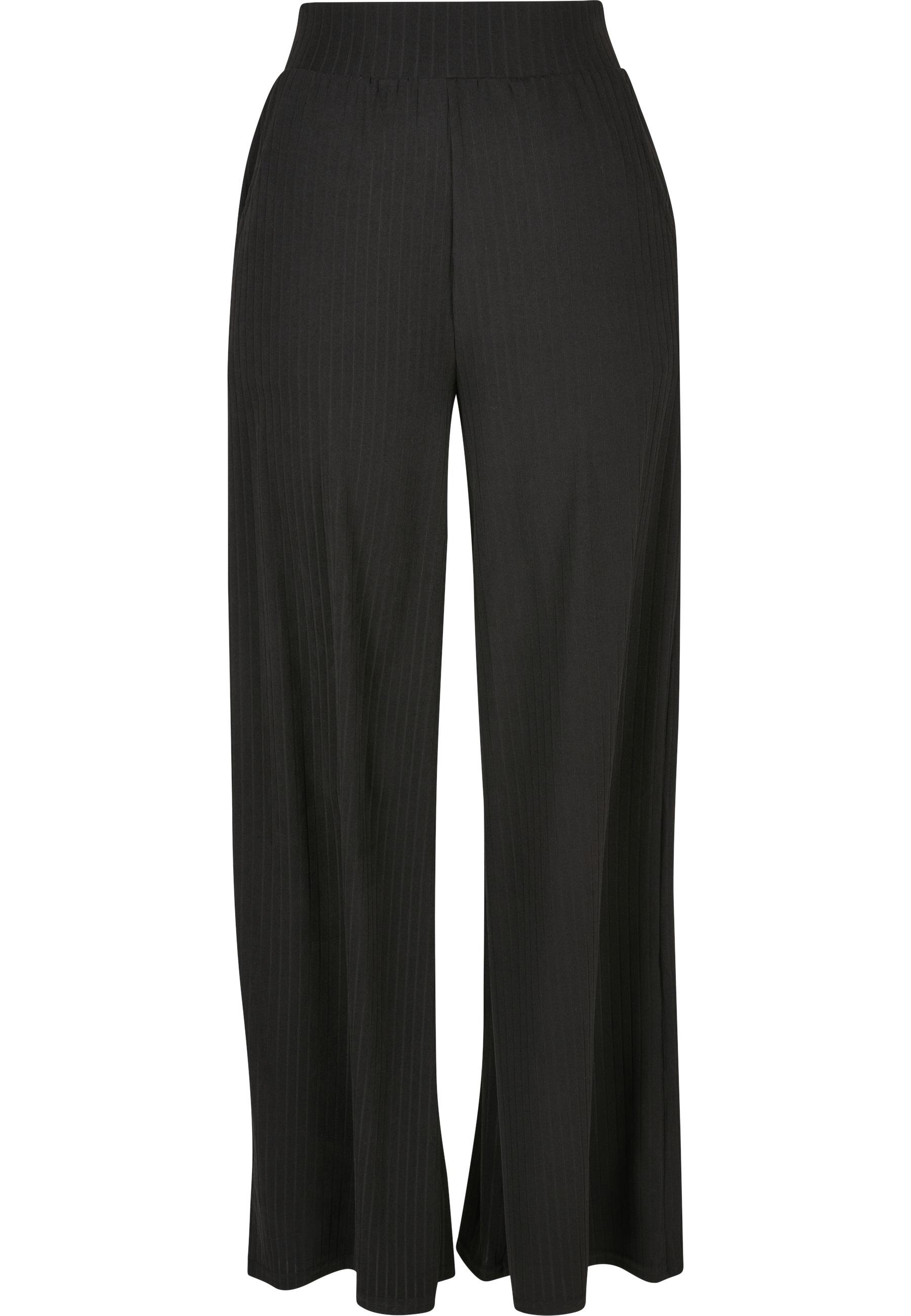 Stoffhose Urban Classics "Urban Classics Damen Ladies Rib Jersey Wide Leg Pants", Damen, Gr. 4XL, Us-GrößEn, Schwarz, 95% Polyester, 5% Elasthan, Unifarben, Loose Fit, Hosen Stoffhose
