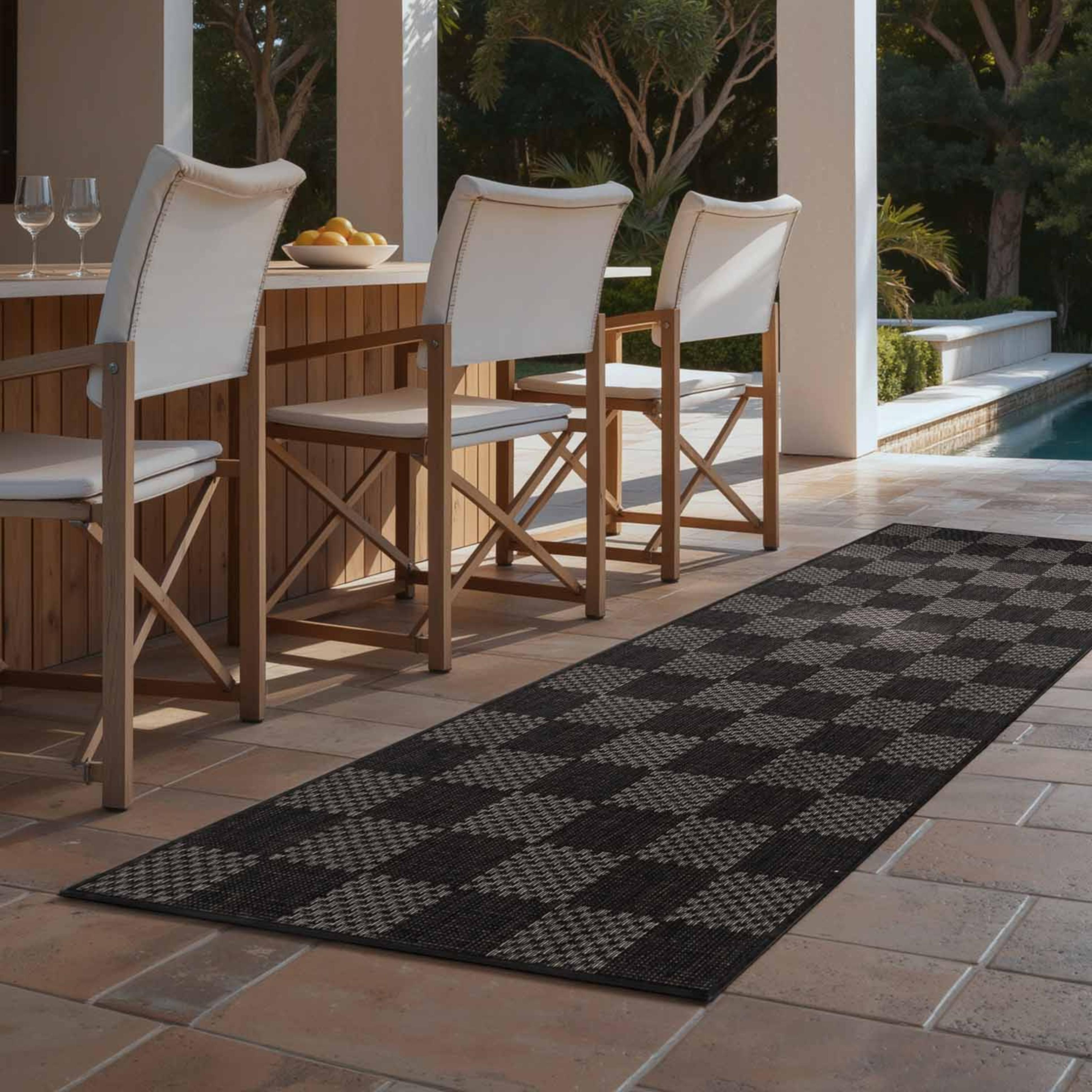 Teppich TED BAKER "Dorothy, Wendeteppich", schwarz weiß, B:80cm H:8mm L:200cm, Polypropylen, Teppiche, Teppich, Designteppich, Wetterfest, Pflegeleicht, Modern, Wohnzimmer, Terrasse