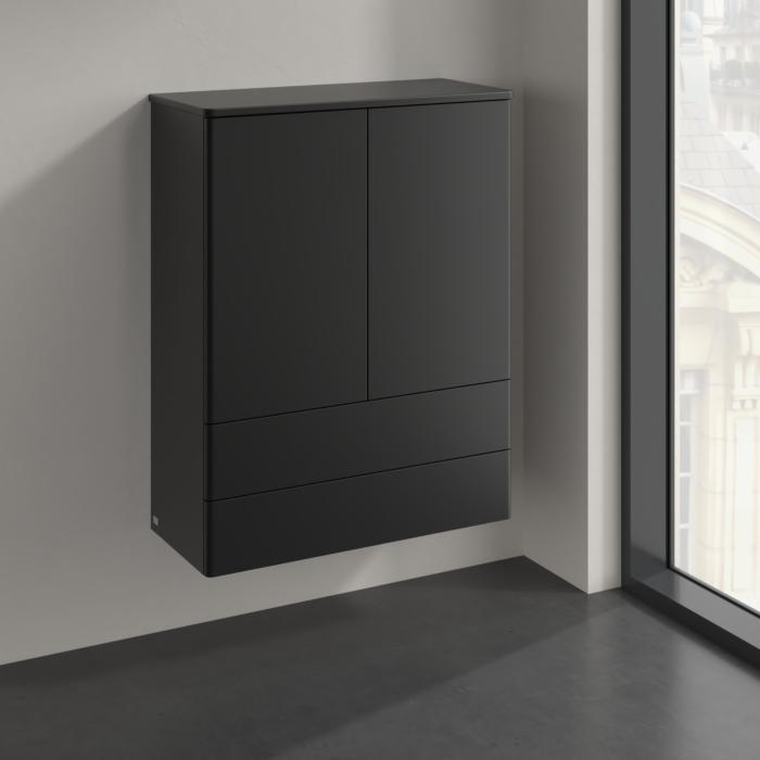 Villeroy und Boch Antao Highboard K47000PD 2 Türen, 814 x 1039 x 356 mm, Front ohne Struktur, Black Matt Lacquer / Black Matt Lacquer