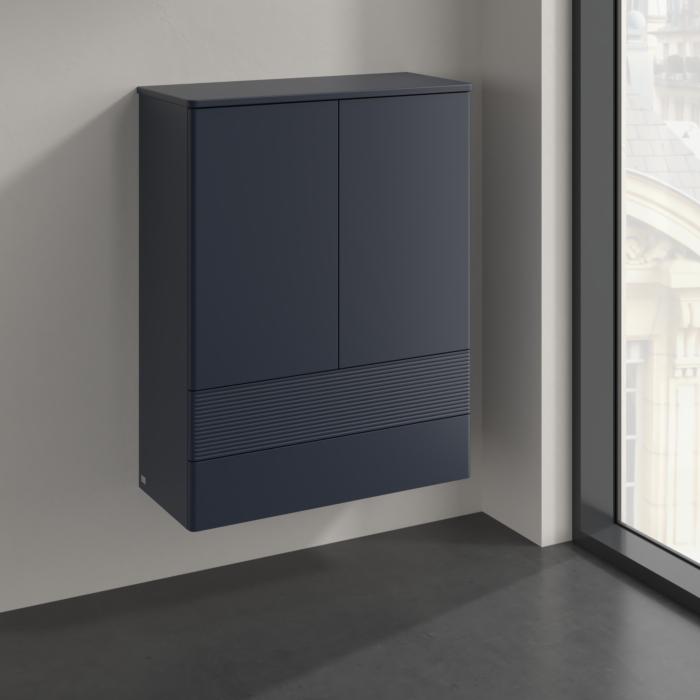 Villeroy und Boch Antao Highboard K47100HG 2 Türen, 814 x 1039 x 356 mm, Front mit Struktur, Midnight Blue Matt Lacquer / Midnight Blue Matt Lacquer