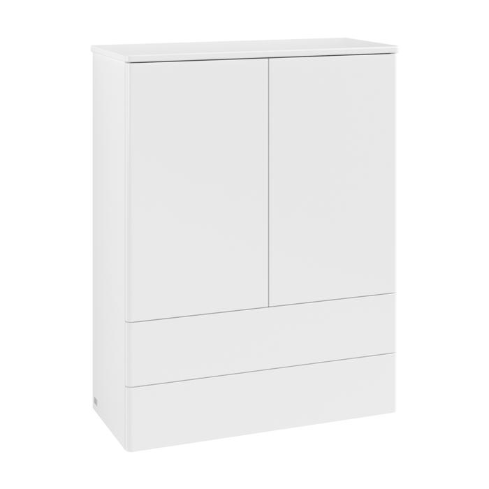 Villeroy und Boch Antao Highboard L47000MT mit Beleuchtung, 2 Türen, 814 x 1039 x 356 mm, Front ohne Struktur, White Matt Lacquer / White Matt Lacquer