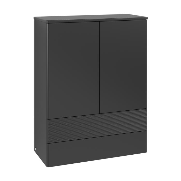 Villeroy und Boch Antao Highboard L47100PD mit Beleuchtung, 2 Türen, 814 x 1039 x 356 mm, Front mit Struktur, Black Matt Lacquer / Black Matt Lacquer