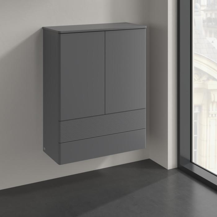 Villeroy und Boch Antao Highboard K47100GK 2 Türen, 814 x 1039 x 356 mm, Front mit Struktur, Anthracite Matt Lacquer / Anthracite Matt Lacquer