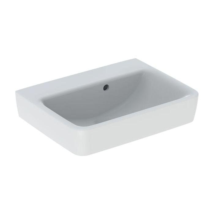 Geberit Renova Plan Handwaschbecken 501630008 50X38Cm, Ohne Hahnloch, Mit Asymetrischem ÜBerlauf, Weiß Keratect