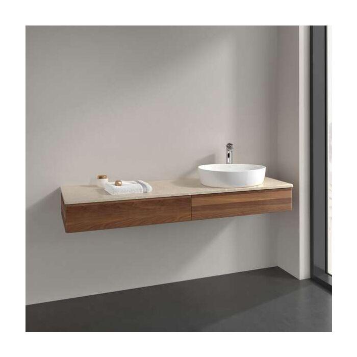Villeroy Und Boch Antao Waschtisch-Unterschrank L16013HM Mit Beleuchtung, 2 AuszüGe, 1600 X 190 X 500 Mm, Front Ohne Struktur, Warm Walnut / Botticino