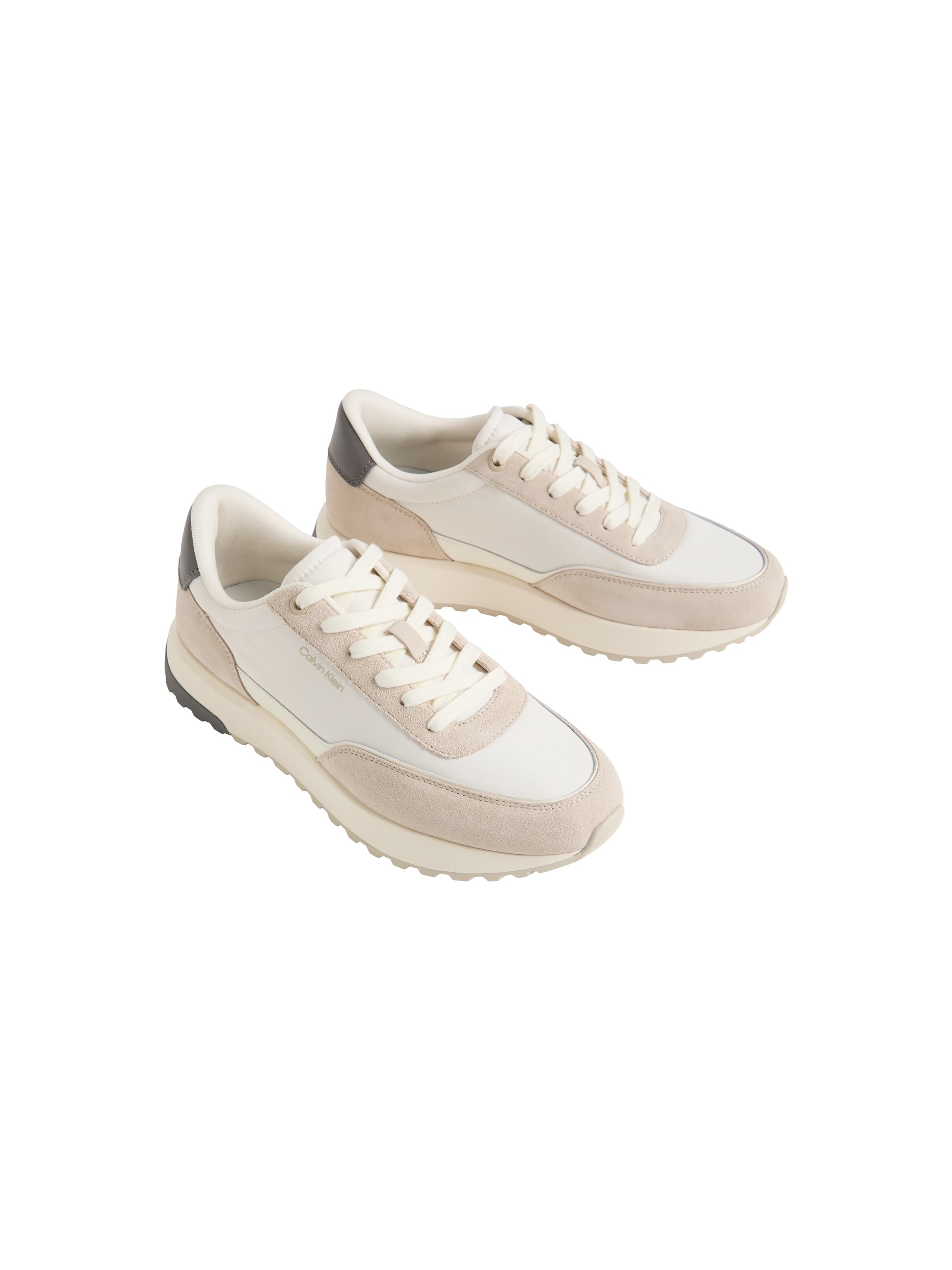Sneaker Calvin Klein "City Runner Laceup Ny Mix", Herren, Gr. 42, Weiß, Beige, Grau, Leder, Textil, Veloursleder, Kontrastfarbene Details, Unifarben Mit FarbeinsäTzen, Basic, Schuhe Sneaker, Chunky Sneaker, Freizeitschuh, SchnüRer Mit Ck-Logo