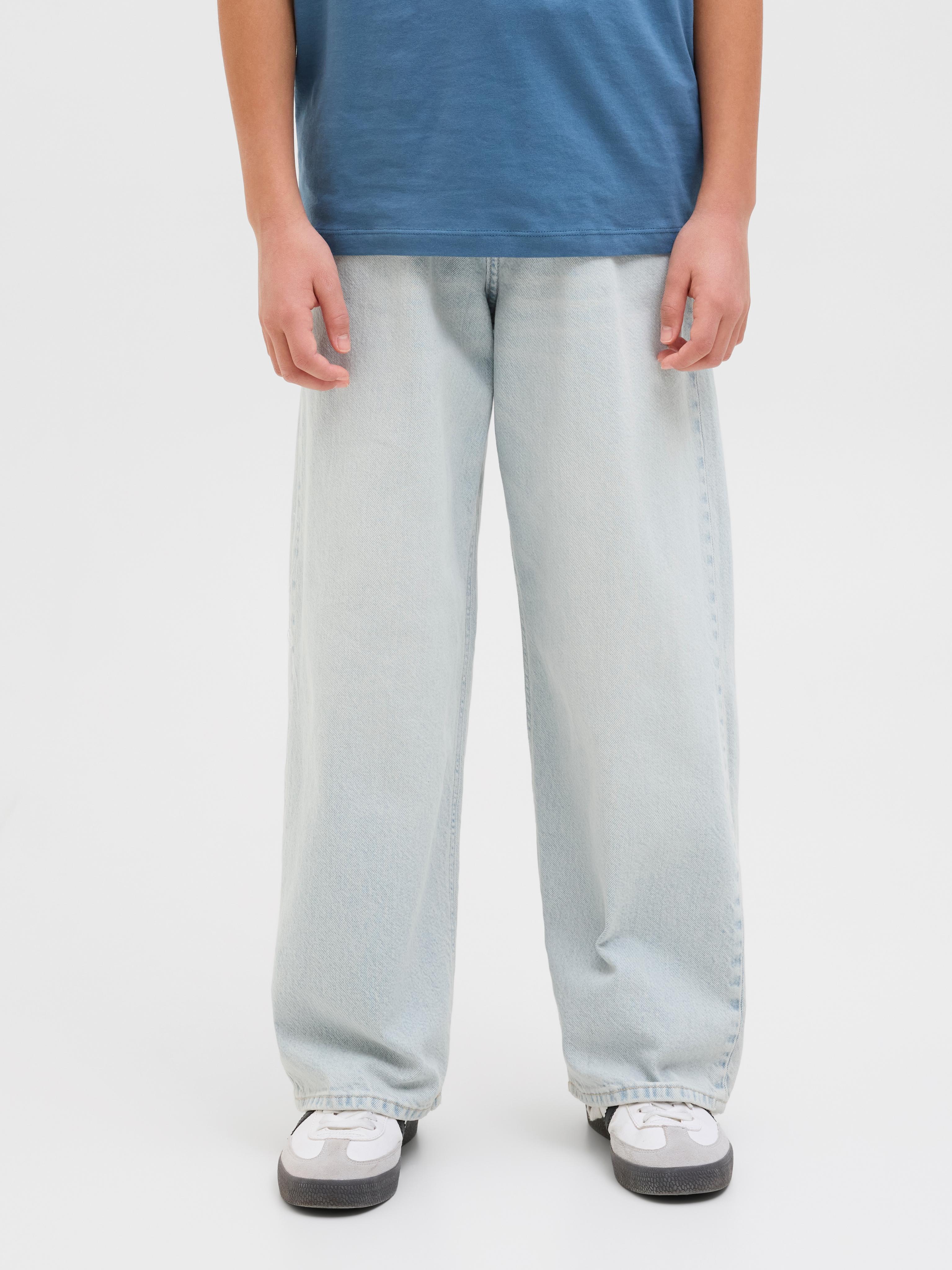 Relax-Fit-Jeans Jack & Jones Junior "Jjiron Jjoriginal Sq 205 Noos Jnr", Jungen, Gr. 140, N-Gr, Blau (Blau Denim), Denim/Jeans, Obermaterial: 100% Baumwolle, Abriebeffekte, Relaxed Fit KnöChellang, Jeans