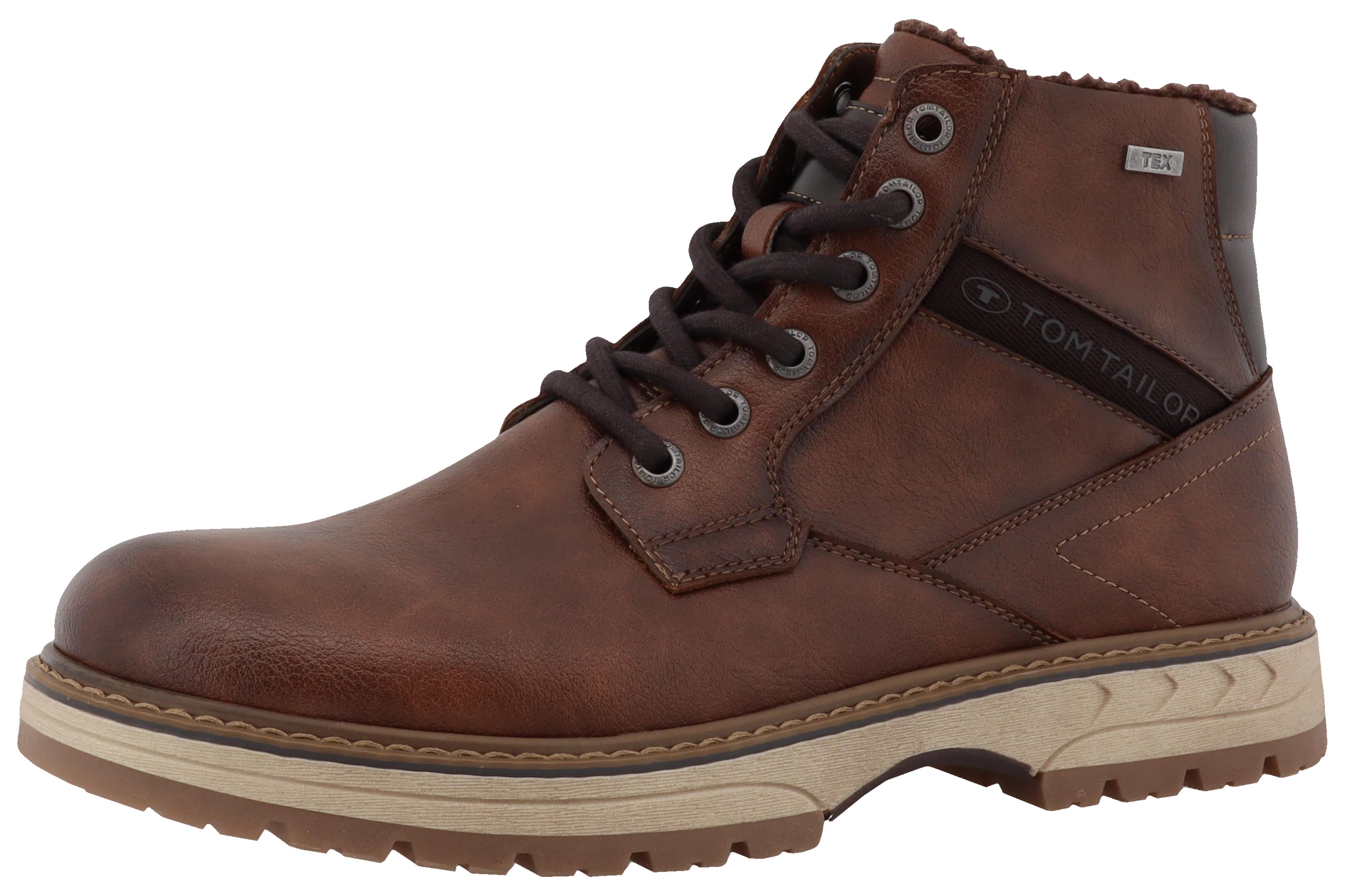 Winterboots Tom Tailor, Herren, Gr. 40, Braun (Braun Used), Lederimitat, Textil, Kontrastfarbene Details, Unifarben, Schuhe Winterboots, Blockabsatz,SchnüRboots,Outdoorschuh, ReißVerschluss, Weite G (=Weit)