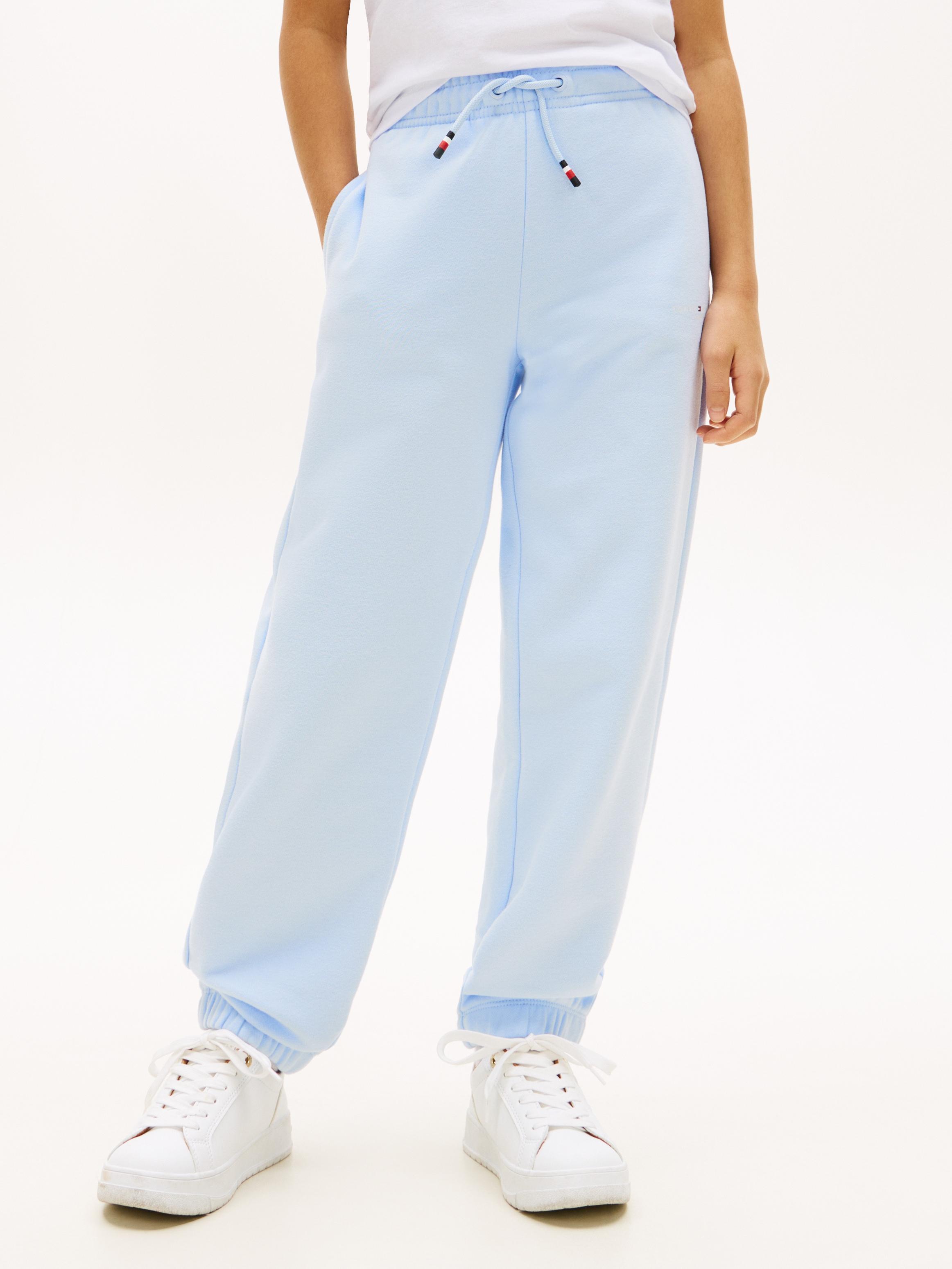 Jogginghose TOMMY HILFIGER "MINI CORP SWEATPANTS", Jungen, Gr. 12 (152), N-Gr, sweet blau, Sweatware, Obermaterial: 80% Baumwolle, 20% Polyester, unifarben, regular fit lang, Hosen Jogginghose, Kinder bis 16 Jahre