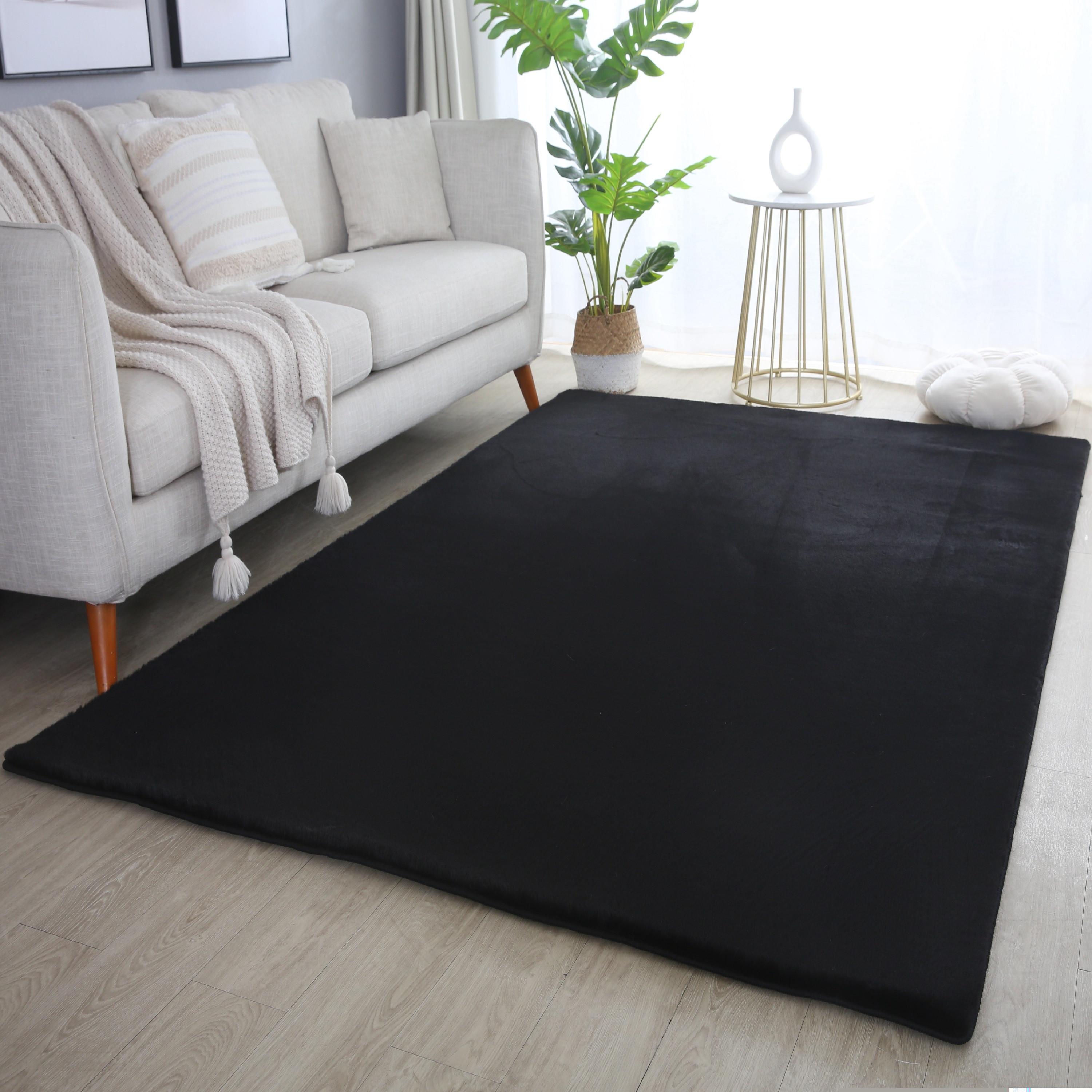 Hochflor-Teppich Ayyildiz Teppiche "Pouffy 5100", Schwarz, B:240Cm H:20Mm L:340Cm, Polyester, Teppiche, LäUfer, Weicher Glatter Softflor, Kaninchen Fell Haptik, Waschbar
