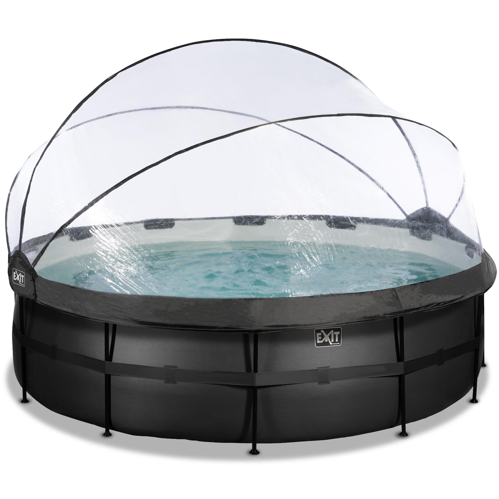 Exit Black Leather Optic Pool ø488X122Cm Mit Abdeckung Und Sandfilterpumpe - Schwarz