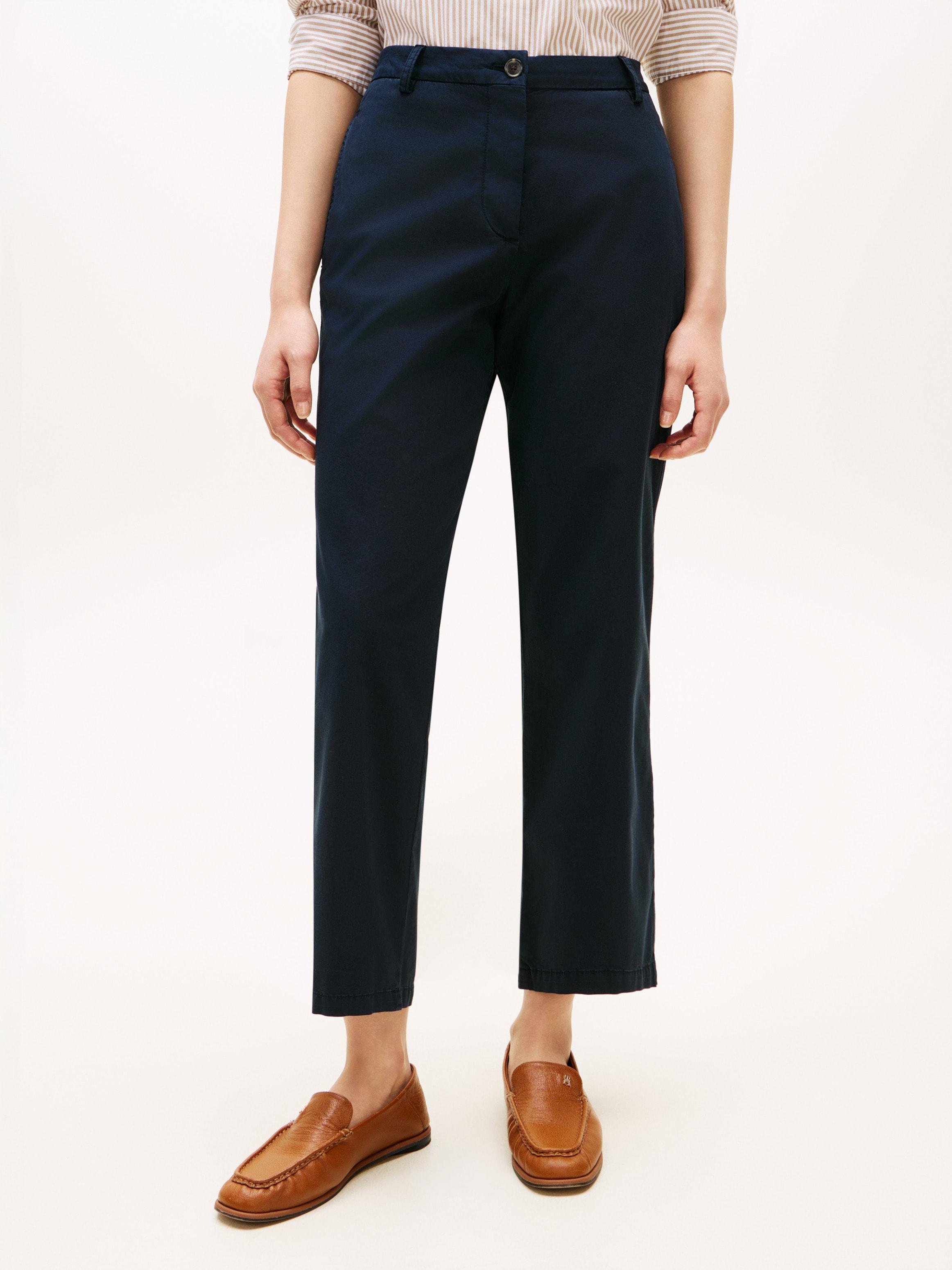 Chinohose Tommy Hilfiger "Co Gmd Slim Straight Chino", Damen, Gr. 34, N-Gr, Schwarz Night Navy, Web, Obermaterial: 65% Baumwolle, 33% Lyocell, 2% Elasthan, Unifarben, Straight Fit Lang, Hosen Chinohose, Mit Mittlerer LeibhöHe
