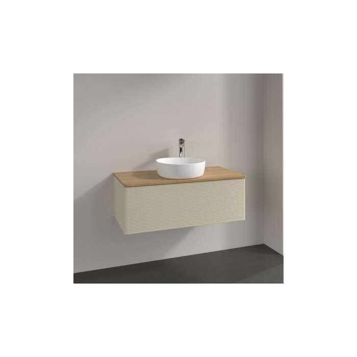 Villeroy Und Boch Antao Waschtisch-Unterschrank L31151HJ Mit Beleuchtung, 1 Auszug, 1000 X 360 X 500 Mm, Front Mit Struktur, Silk Grey Matt Lacquer / Honey Oak