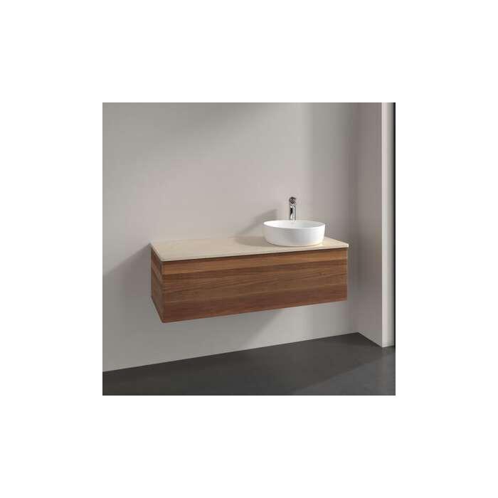 Villeroy Und Boch Antao Waschtisch-Unterschrank K34053HM 120X36X50Cm, Hahnloch, Waschbeckenplattenfarbe Botticino, Warm Walnut