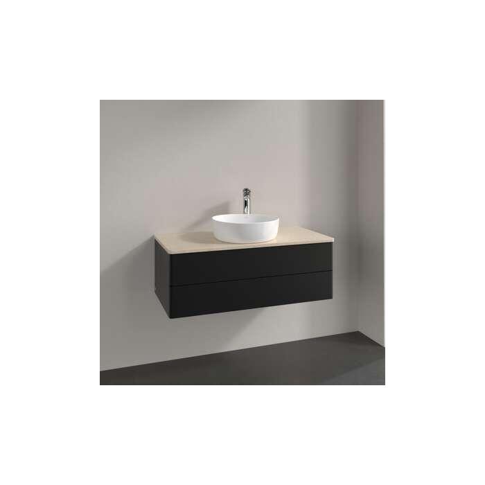 Villeroy Und Boch Antao Waschtisch-Unterschrank L20053PD Mit Beleuchtung, 2 AuszüGe, 1000 X 360 X 500 Mm, Front Ohne Struktur, Black Matt Lacquer / Botticino