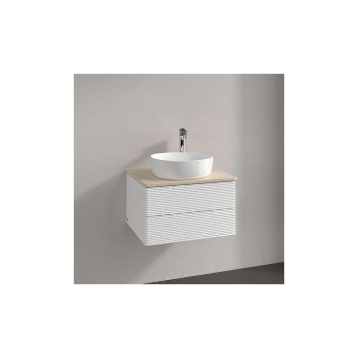 Villeroy Und Boch Antao Waschtisch-Unterschrank L18153MT Mit Beleuchtung, 2 AuszüGe, 600 X 360 X 500 Mm, Front Mit Struktur, White Matt Lacquer / Botticino