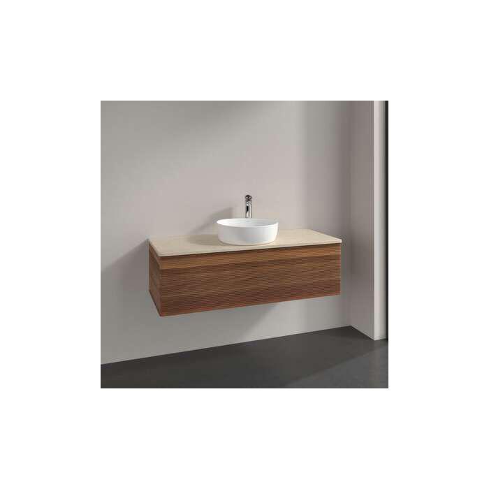 Villeroy Und Boch Antao Waschtisch-Unterschrank L32153HM Mit Beleuchtung, 1 Auszug, 1200 X 360 X 500 Mm, Front Mit Struktur, Warm Walnut / Botticino